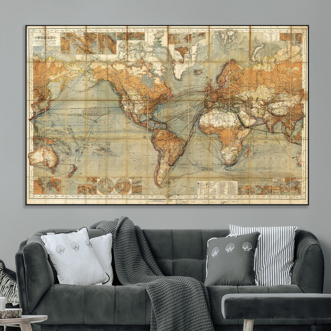 Push Pin World Map Canvas Print | Travel Tracker Wall Art for Couples