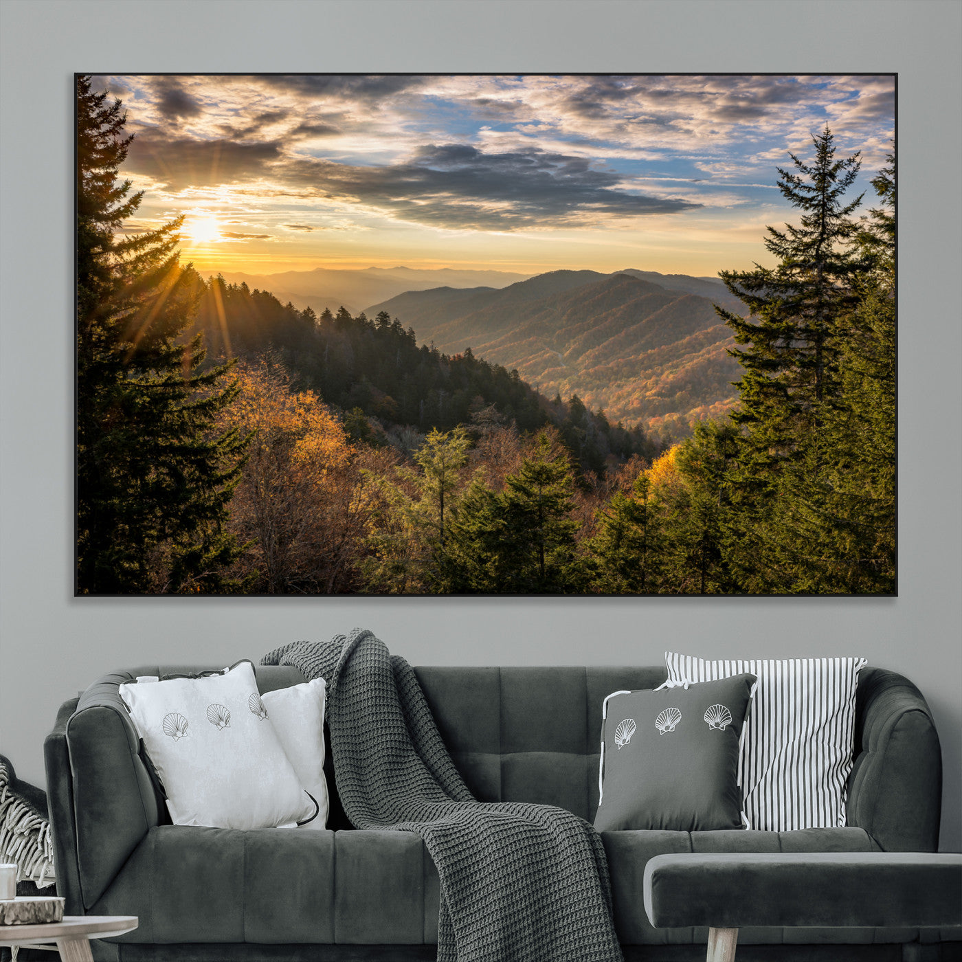 73692479-MGV-CV-36X24-Sunrise Over the Smoky Mountains Canvas Wall Art – Breathtaking Scenic Landscape Photography in a