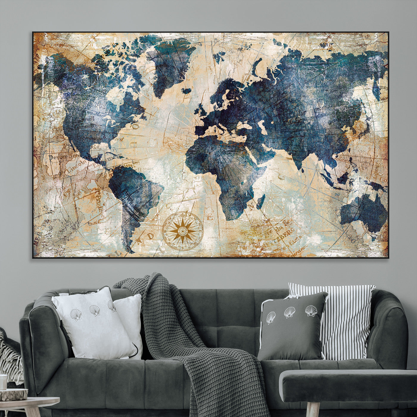 84561-MGV-CV-36X24-Push Pin World Map Canvas Print – Framed Wall Art for Couples, Travel Tracker Map, Anniversary Gift for Home Decor