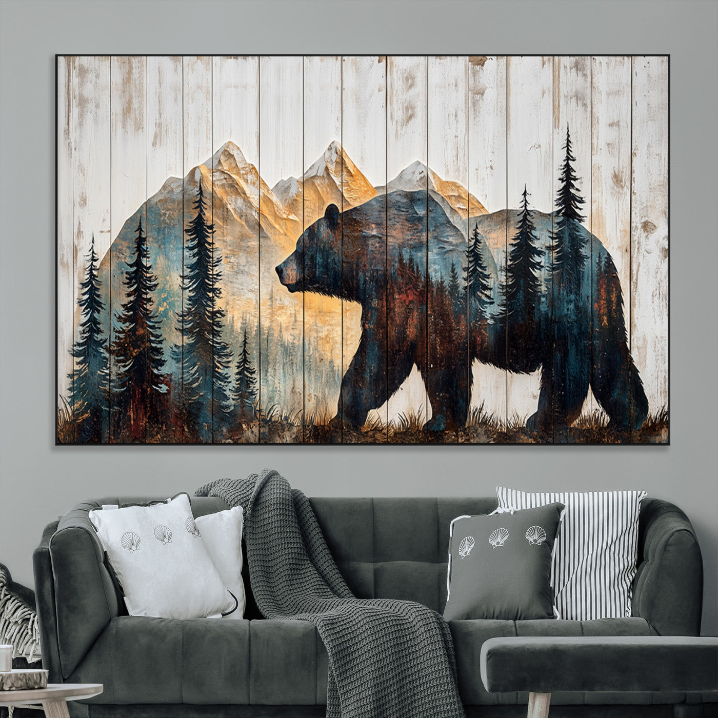 -Rustic Bear Wall Art - Grizzly 399 Bear Wall Art - Mountain Wood Canvas Wall Art - Nature Theme