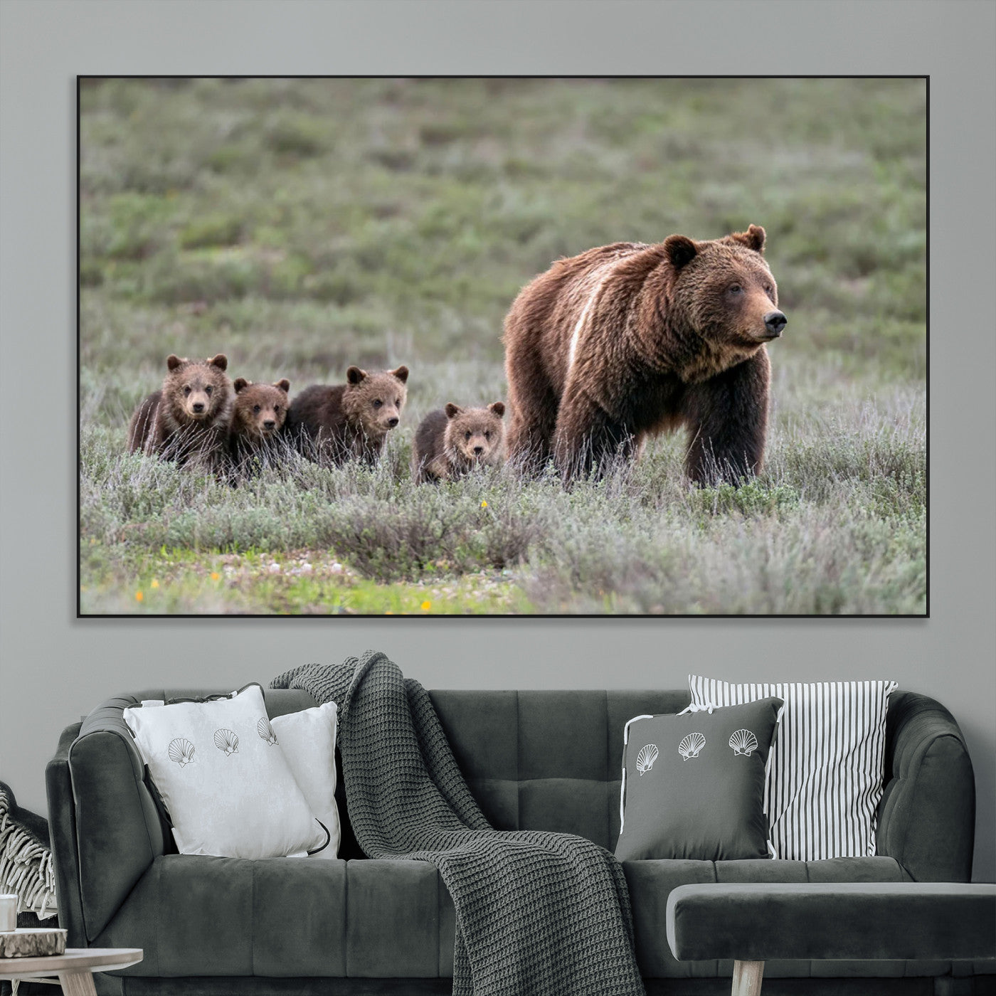 65087-MGV-CV-36X24-Wildlife Photography of 399 Grizzly Bear Cubs | Queen of the Tetons Canvas Wall Art Print