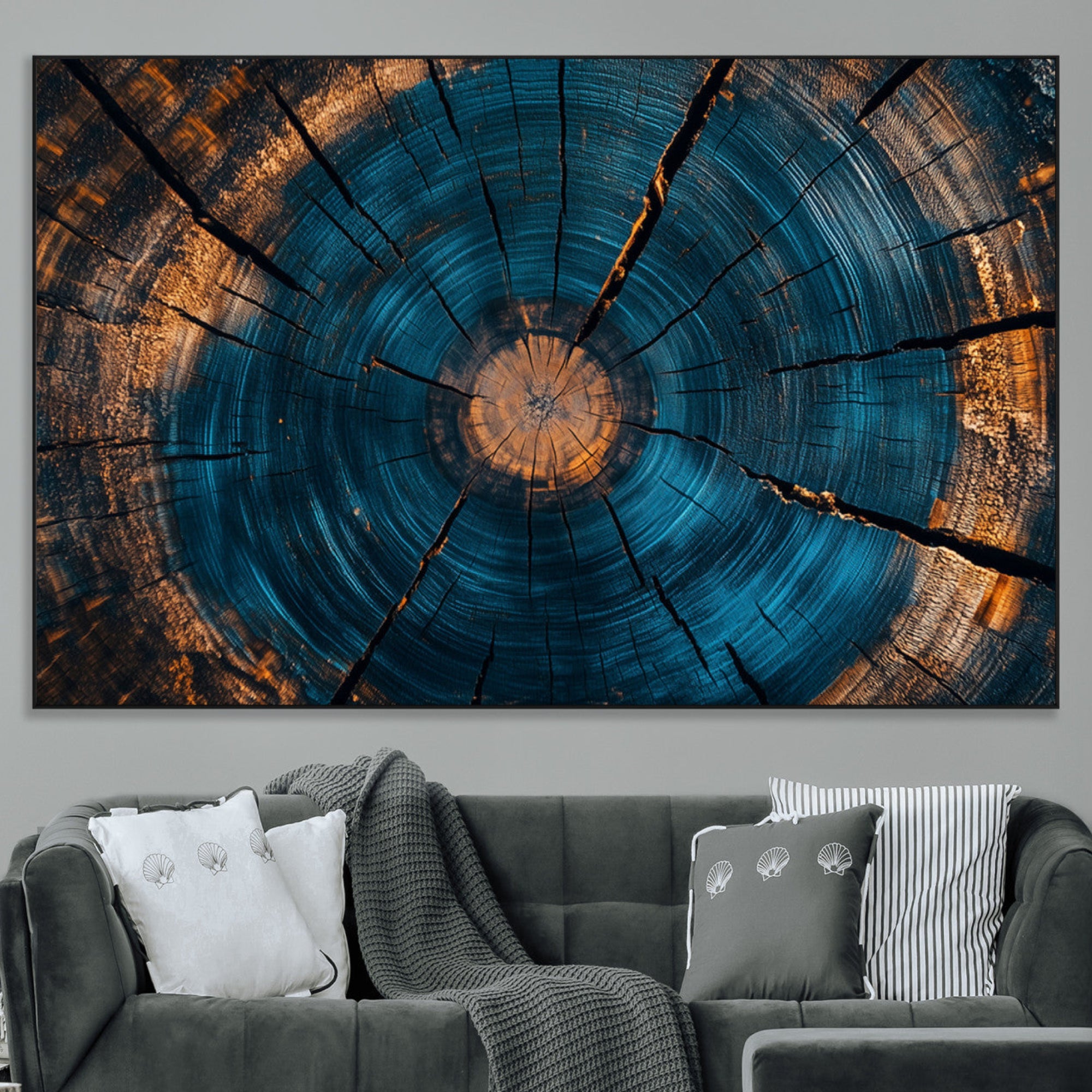 13398-MGV-CV-36X24-Abstract Tree Rings Wall Art Canvas Print Wood Grain Rings Artwork Nature Woodland Modern Wall Decor for Home, Office