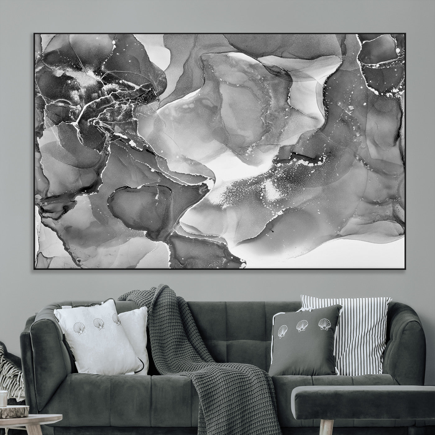 15911-MGV-CV-36X24-Black White Abstract Canvas Wall Art - Fluid Ink Artwork - Modern Luxury Wall Decor for Contemporary