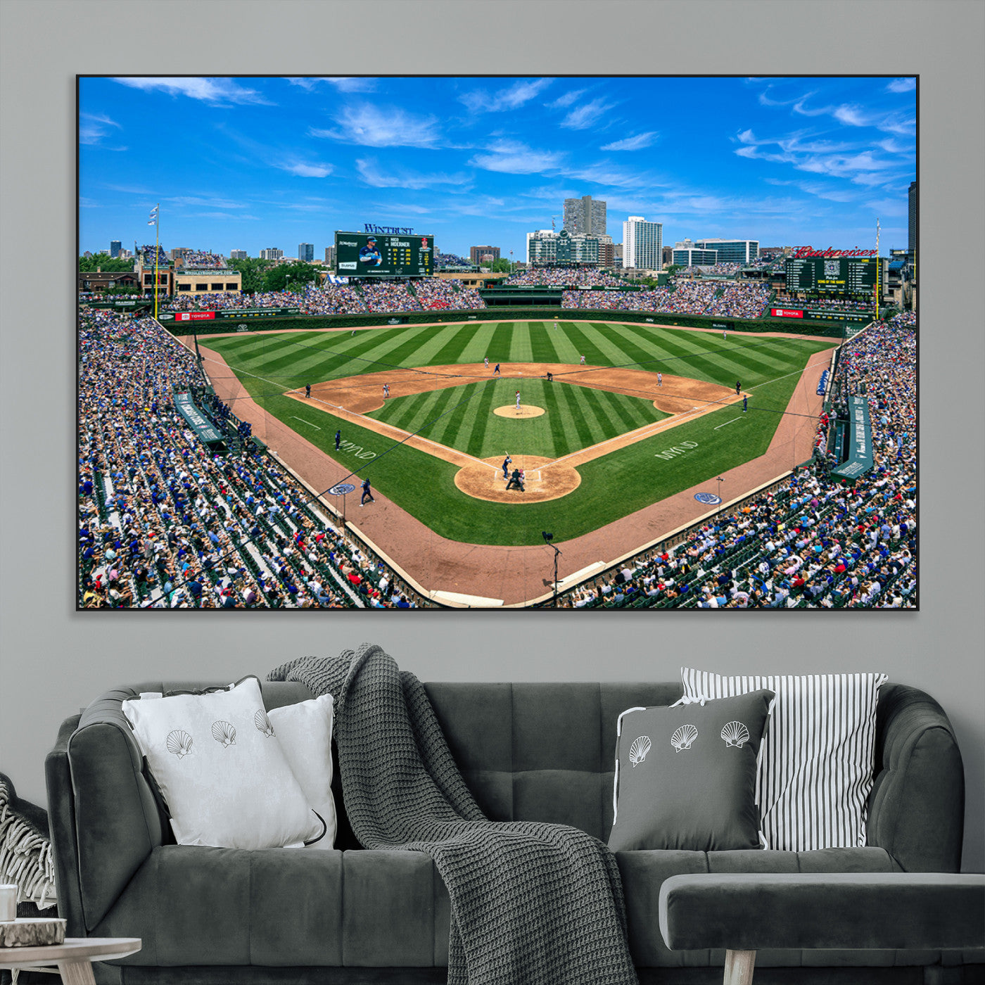 26064-MGV-CV-36X24-Wrigley Field Chicago Cubs Wall Art Canvas Print Framed Panoramic Multi-Piece Iconic Baseball Stadium Artwork for Home, Office