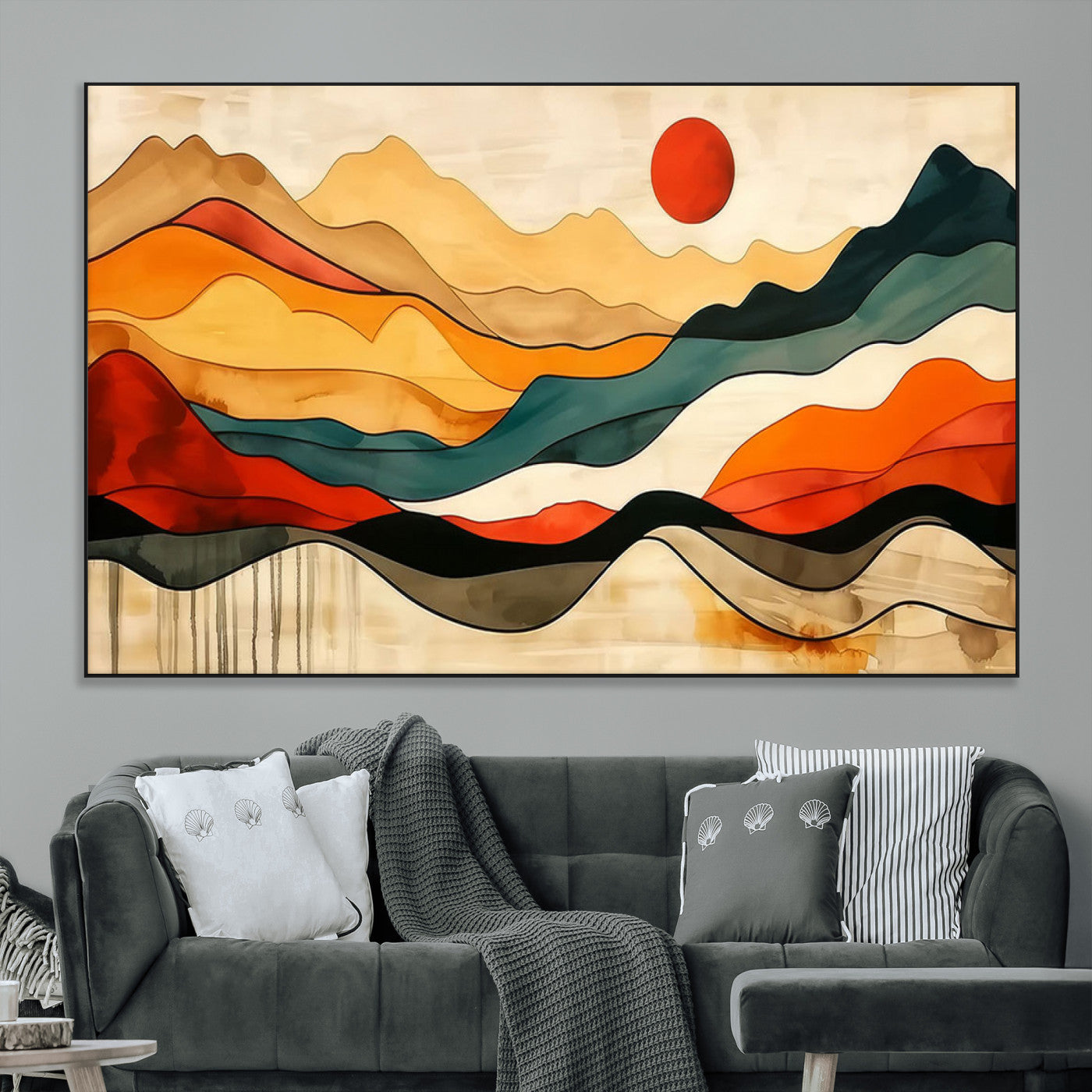 23241-MGV-CV-36X24-Mid Century Wall Art Print - Abstract Woodland Print - Modern Art Panoramic Mountain Wall Art