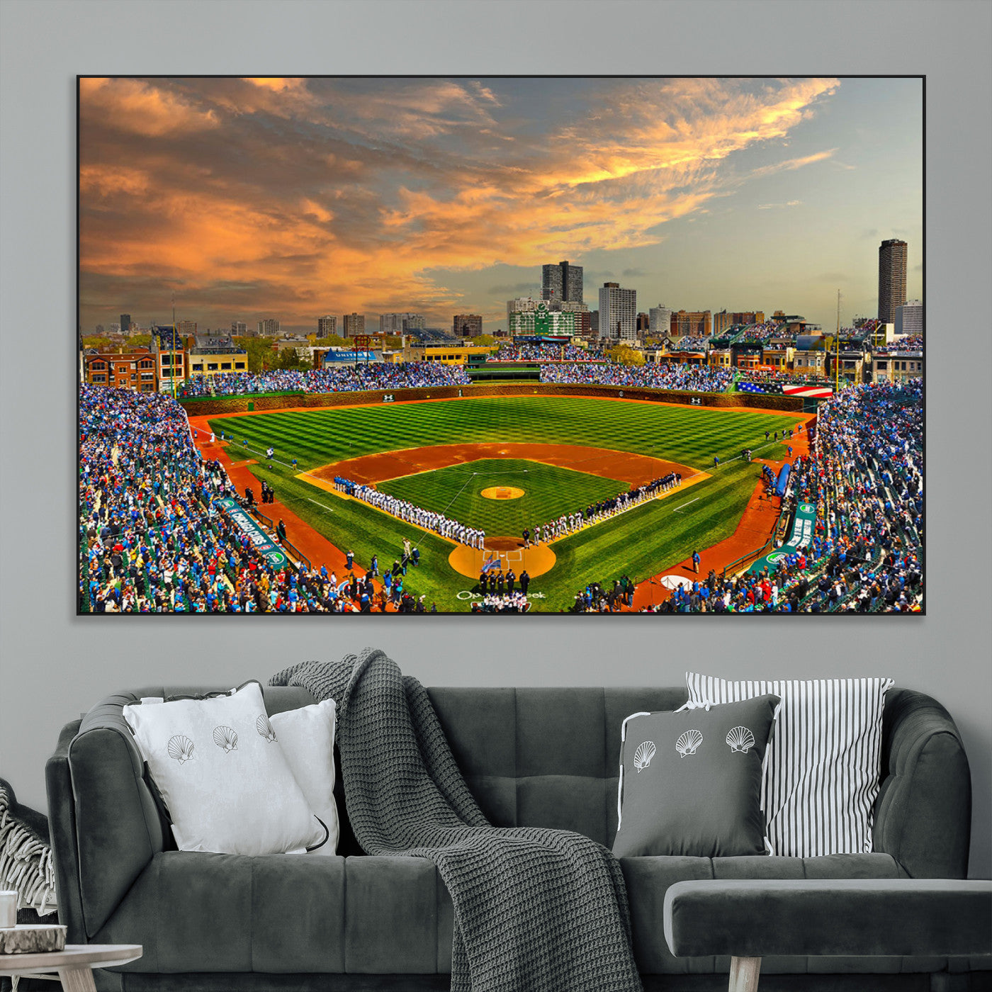 45635-MGV-CV-36X24-Chicago Wrigley Field Canvas Wall Art - Iconic Baseball Stadium Art Print - Wrigley Field Chicago