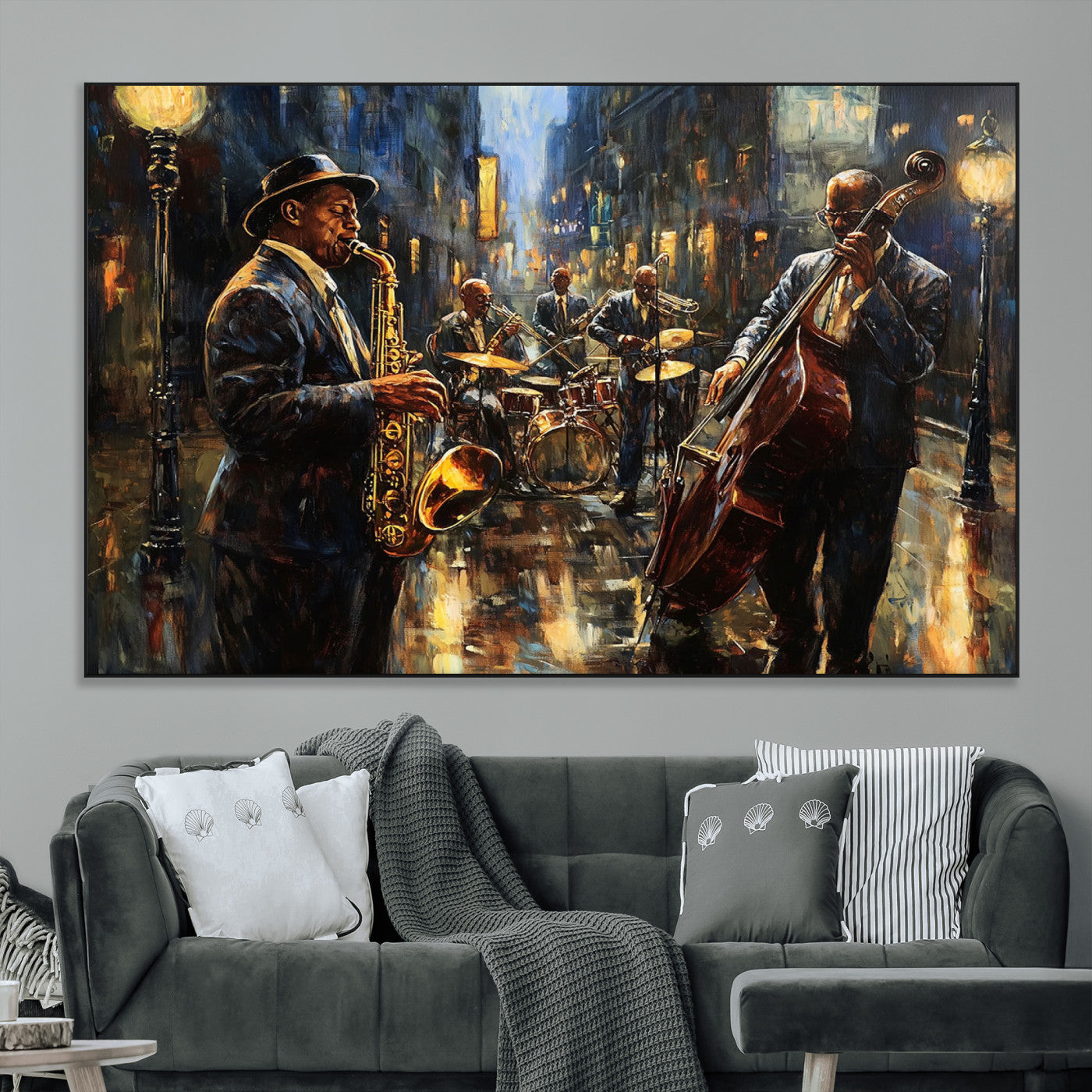 -Jazz Canvas Wall Art Print - Abstract African American Music Art - Framed Posters for Living Room or