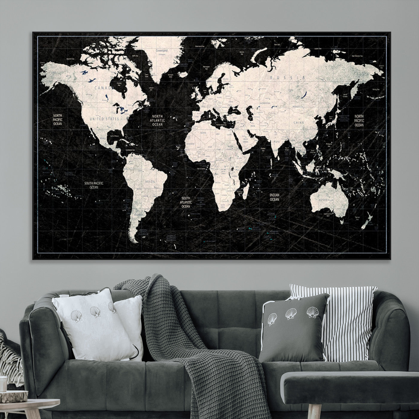 N50Black-MGV-CV-36X24-Push Pin World Map Canvas Print – Framed Travel Map Wall Art for Couples, Anniversary Gift, Track Adventures at Home or Office Decor