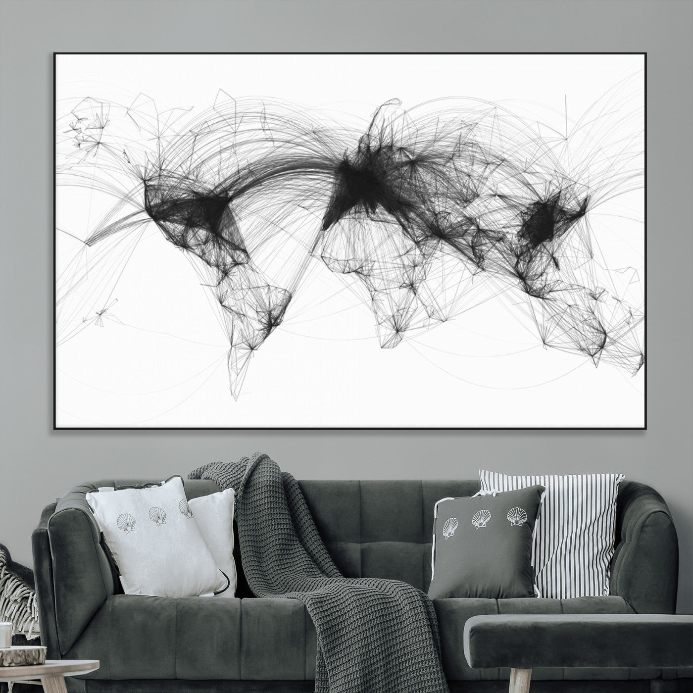 Black-Flight-Routes-MGV-CV-36X24-Flight Routes Air Traffic Map Canvas Wall Art - Framed - Ready to Hang