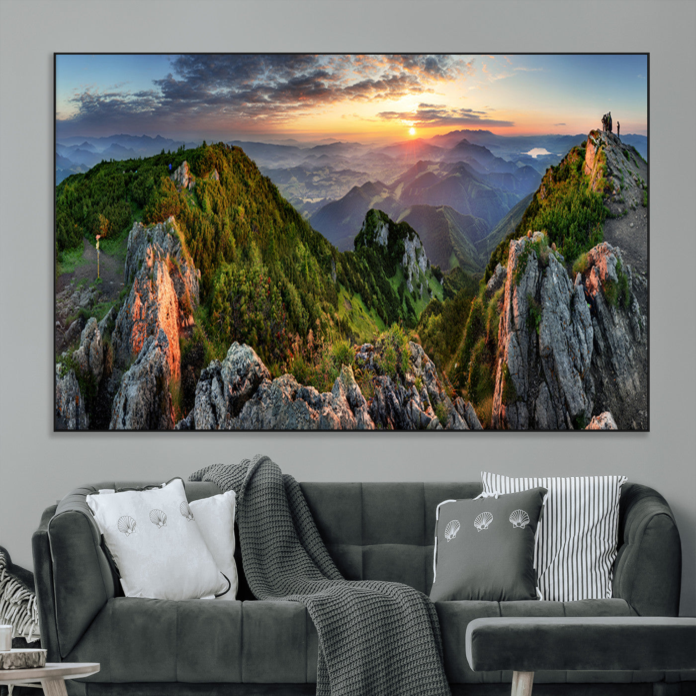 51582565-MGV-CV-36X24-Mountain Sunset Panoramic Wall Art Canvas Print – Framed Scenic Wilderness Scene with Majestic Summit Artwork for Home, Office