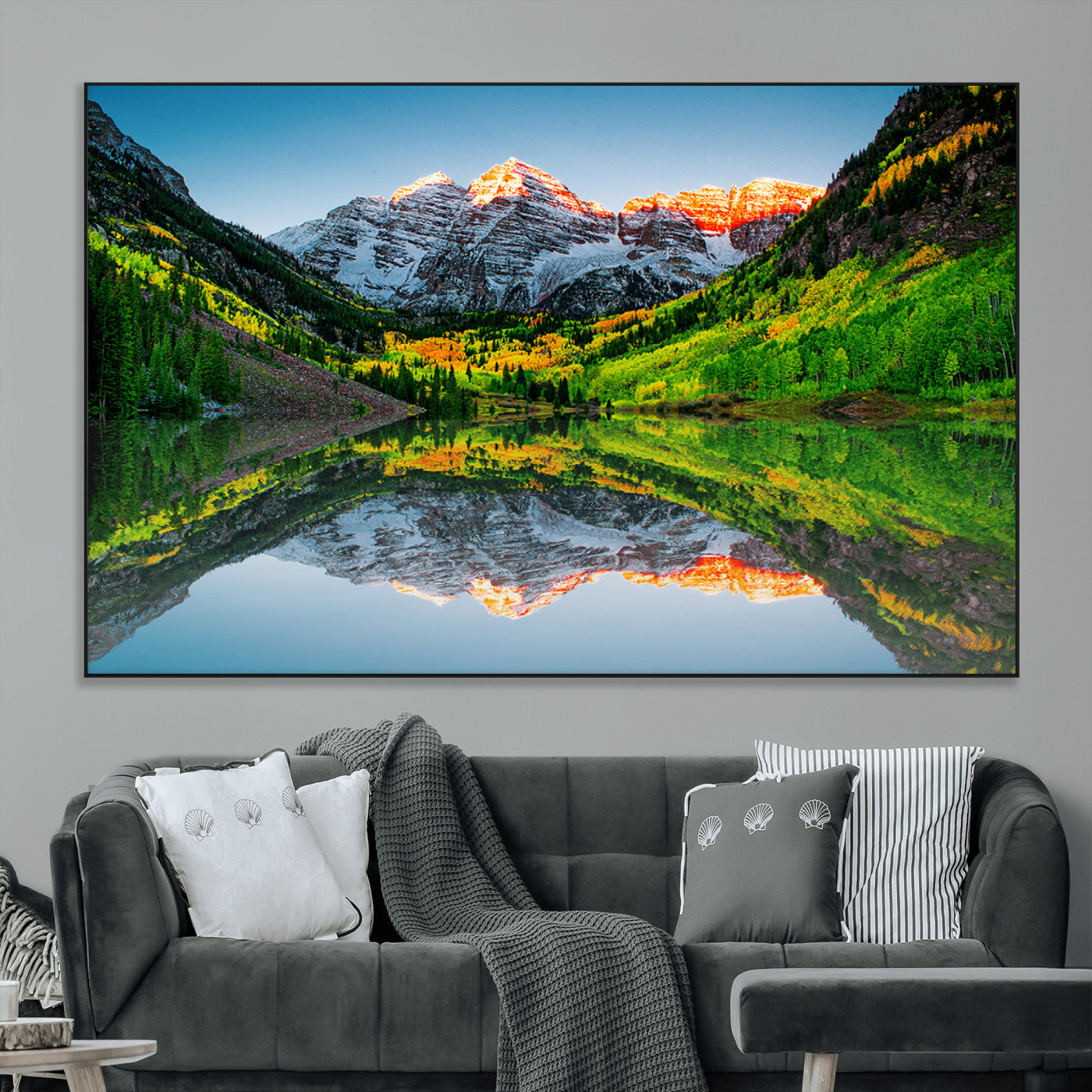 17996974-MGV-CV-36X24-Sunrise Maroon Bells Lake Wall Art Canvas Print – Framed Elk Mountains Landscape Artwork for Home, Office