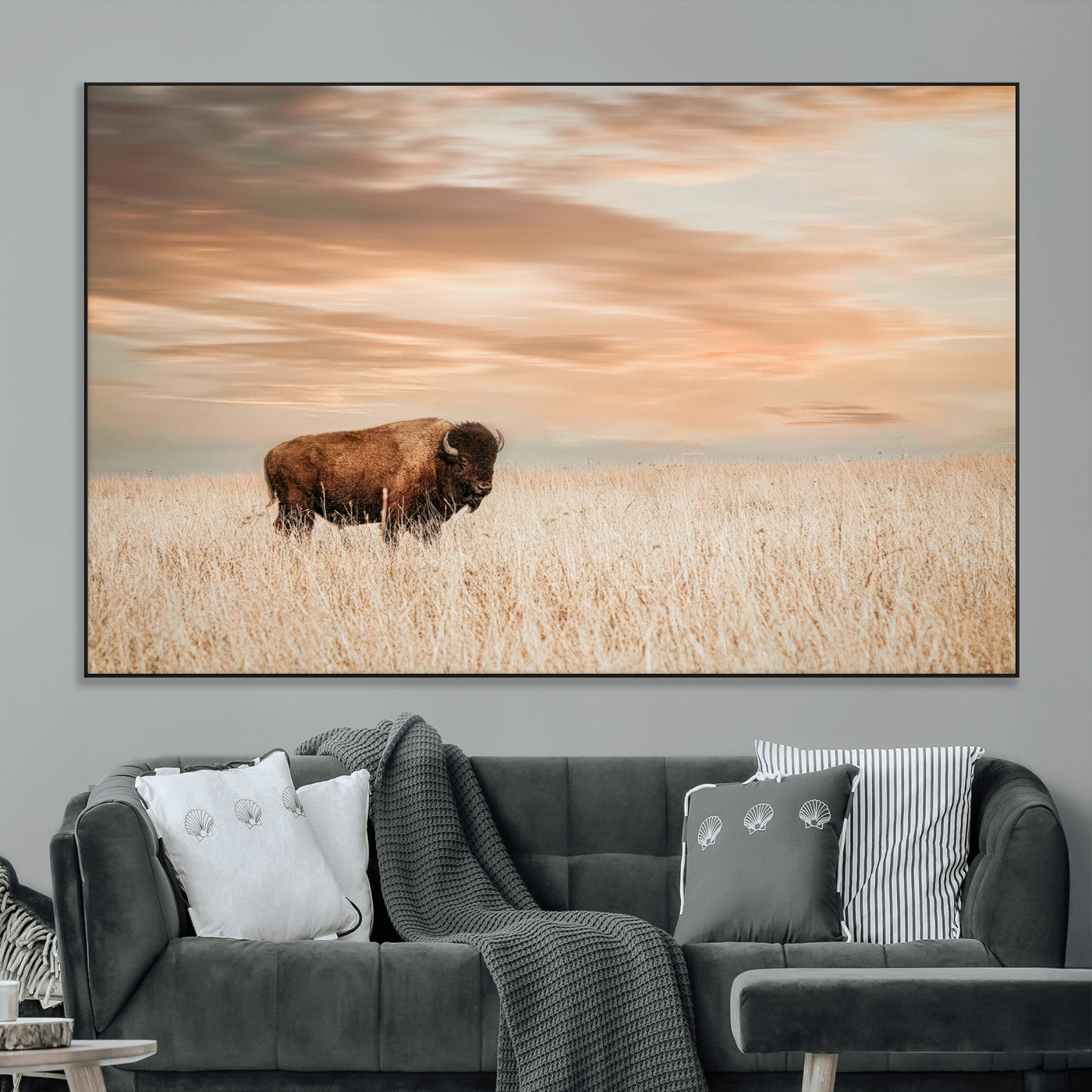 87282289-MGV-CV-36X24-Bison Wall Art Canvas Print – Framed Buffalo Artwork, Western Prairie Scene Perfect Rustic Decor for Home, Office