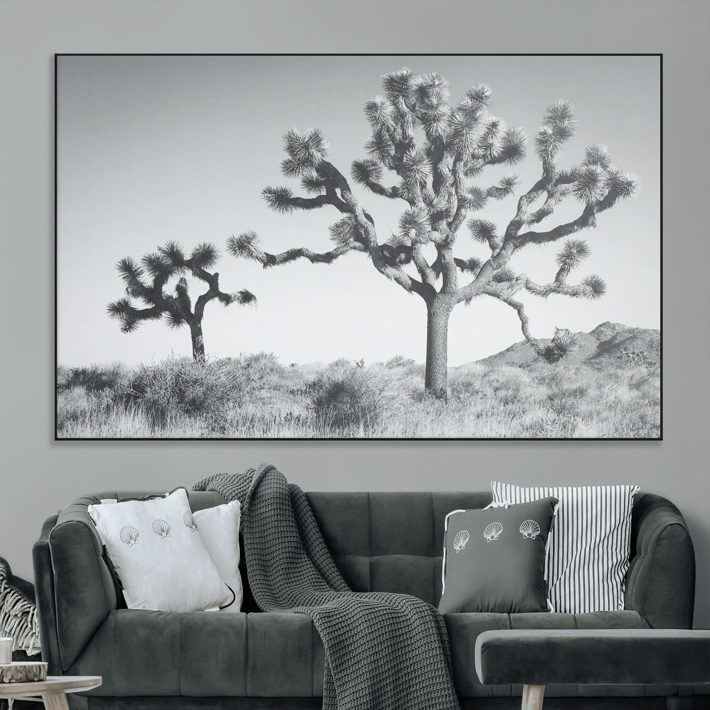 29996209-MGV-CV-36X24-Joshua Tree Wall Art Canvas Print – Framed Black White Desert Landscape Southwestern Nature Artwork for Home Office
