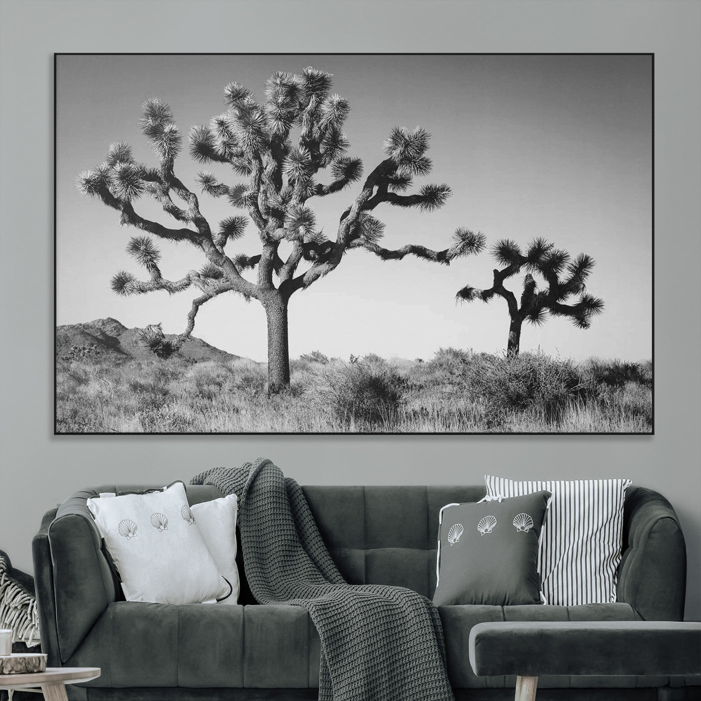 93692513-MGV-CV-36X24-Joshua Tree Wall Art Canvas Print – Framed Monochrome Desert Minimalist Nature Scene Southwestern Artwork for Home Office