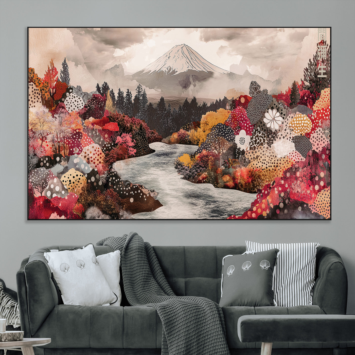 37138418-MGV-CV-36X24-Mountain Wall Art Canvas Print – Framed Autumn Forest Cottagecore Landscape Boho Nature Artwork for Home Office