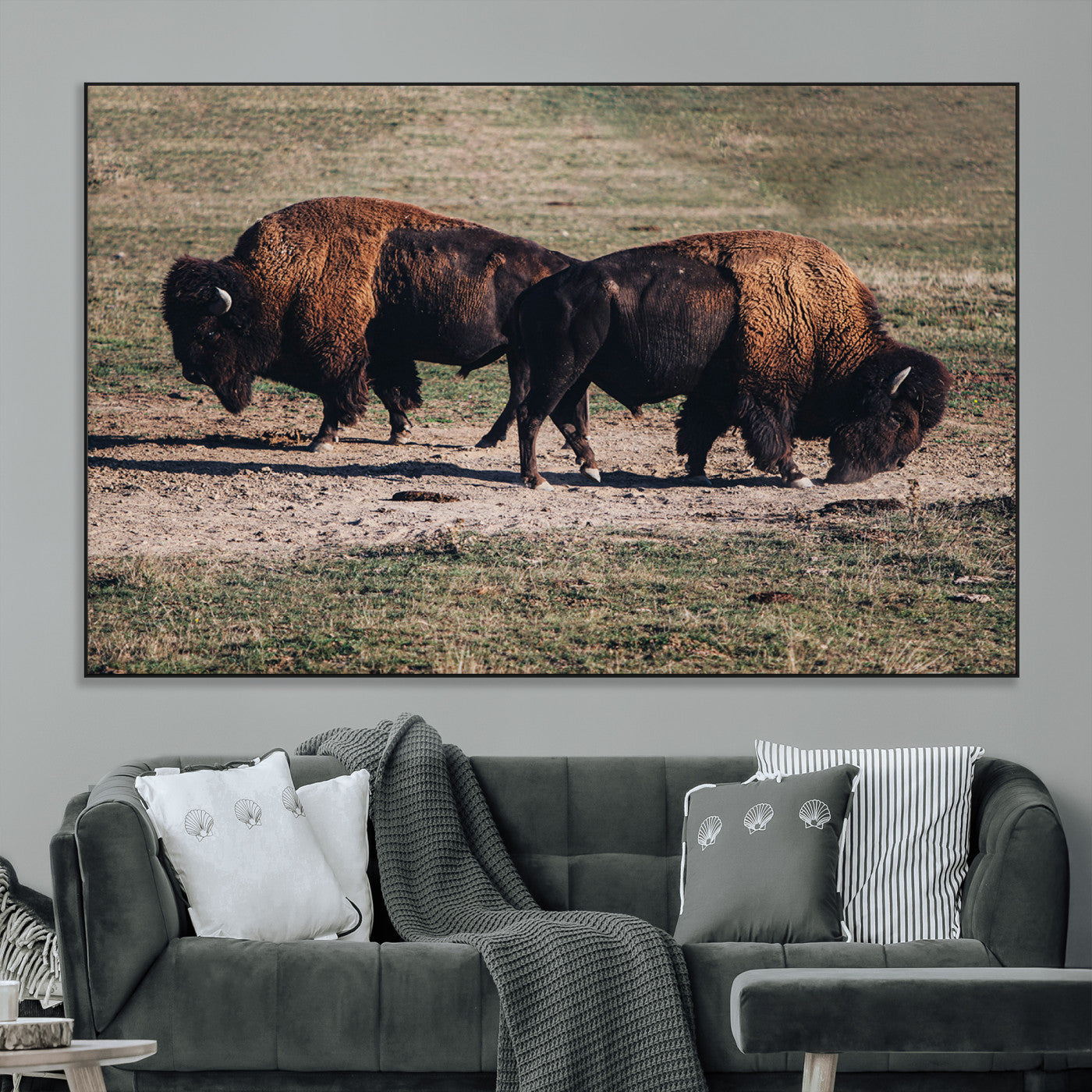 58141885-MGV-CV-36X24-Bison Wall Art Canvas Print – Framed Western Wildlife Modern Ranch Rustic Nature Scene Artwork for Home Office