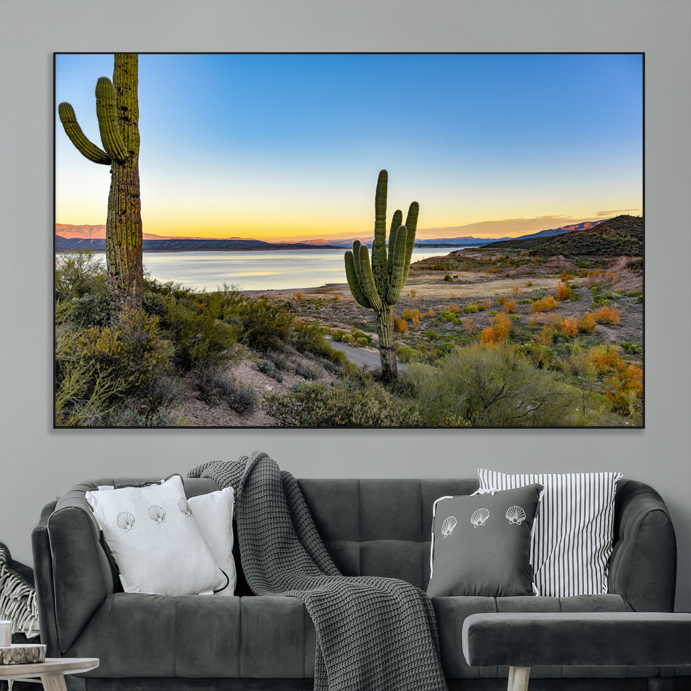-Saguaro Cactus Wall Art Canvas Print – Framed Desert Sunset Southwestern Nature Scene Artwork for Home Office