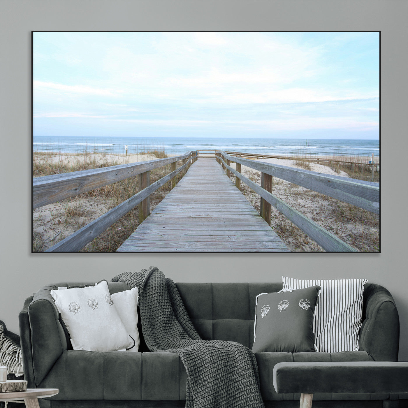 31602988-MGV-CV-36X24-Beach Boardwalk Wall Art Canvas Print – Framed Coastal Serenity Ocean View Nature Scene Artwork for Home Office