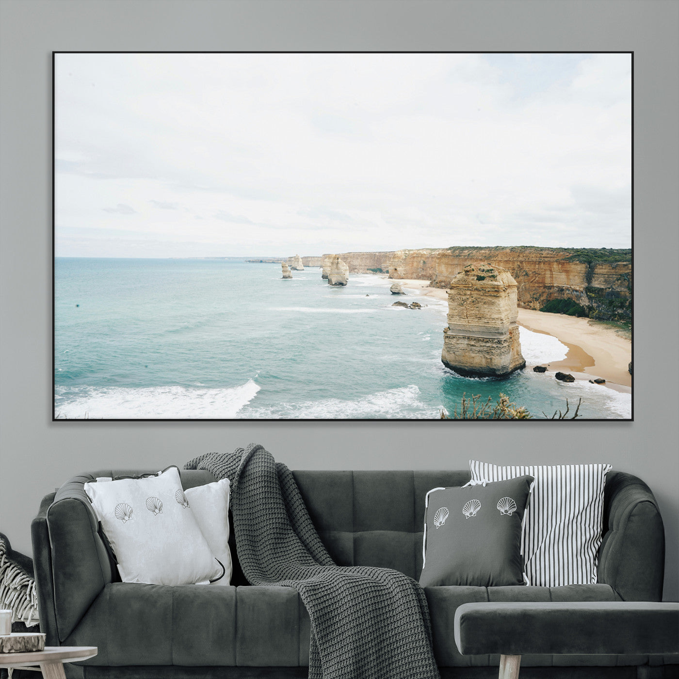70095633-MGV-CV-36X24-Twelve Apostles Wall Art Canvas Print – Framed Coastal Cliffs Rugged Rock Formations Artwork for Home Office