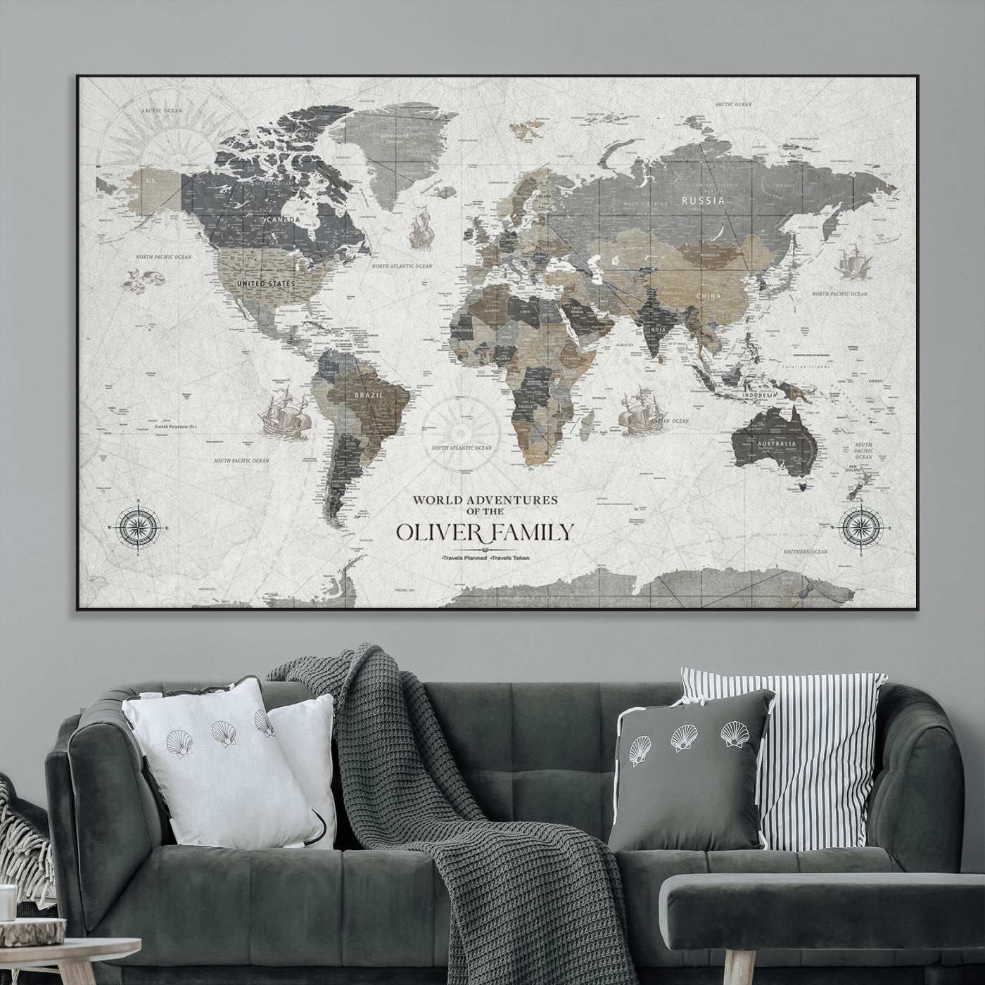 -Personalized Push Pin World Map Canvas – Custom Framed Travel Tracker Wall Art with Pins, for Study, Living Room, or Office