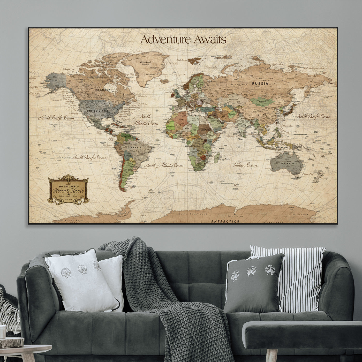 33020399-MGV-CV-36X24-Personalized World Map Canvas Print – Custom Push Pin Travel Tracker Map Anniversary Gift for Couples for Home, Office
