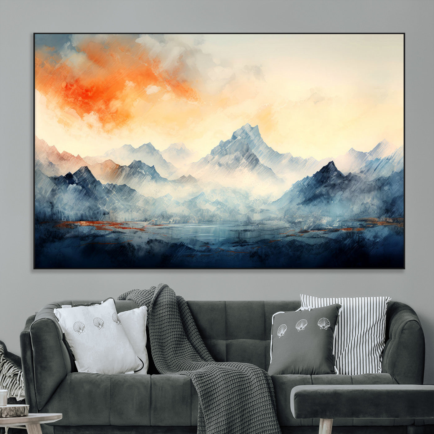 WRM1005-MGV-CV-36X24-Warm Clouds Abstract Mountain Wall Art Canvas Print