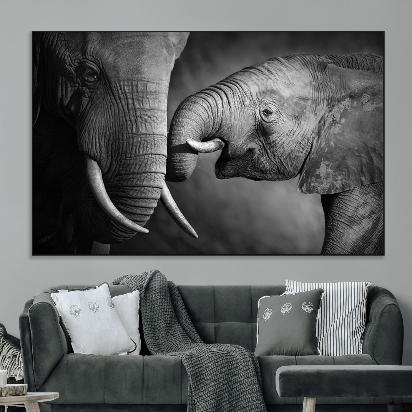 42691-MGV-CV-36X24-Elephant Family Wall Art Canvas, Framed Elephant Family Canvas Print