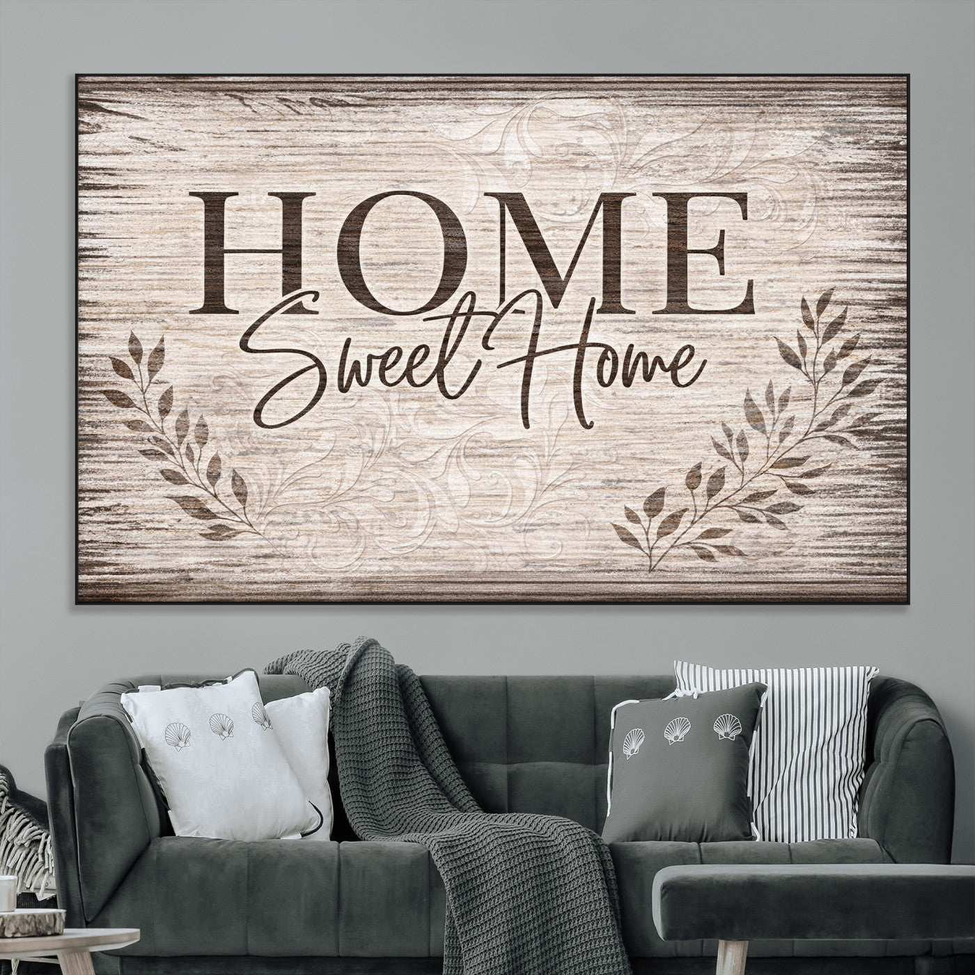 81157008S-MGV-CV-36X24 - Home Sweet Home Wall Art Canvas Print, Floral Farmhouse Sign, Rustic Neutral Entryway Bedroom Living Room Decor