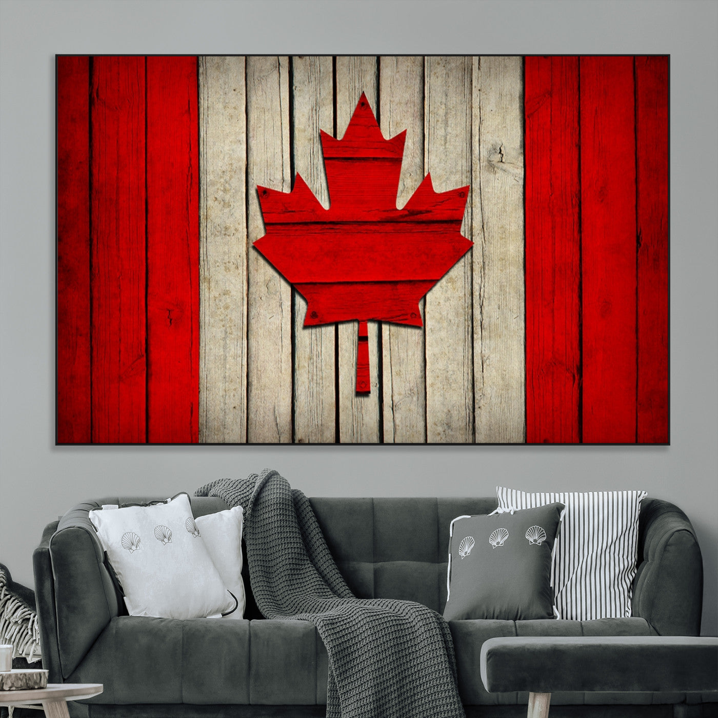 22674-MGV-CV-36X24-Rustic Canada Flag Wall Art – Framed Canadian Flag Canvas Print, Vintage Wood Texture Home or Office Decor