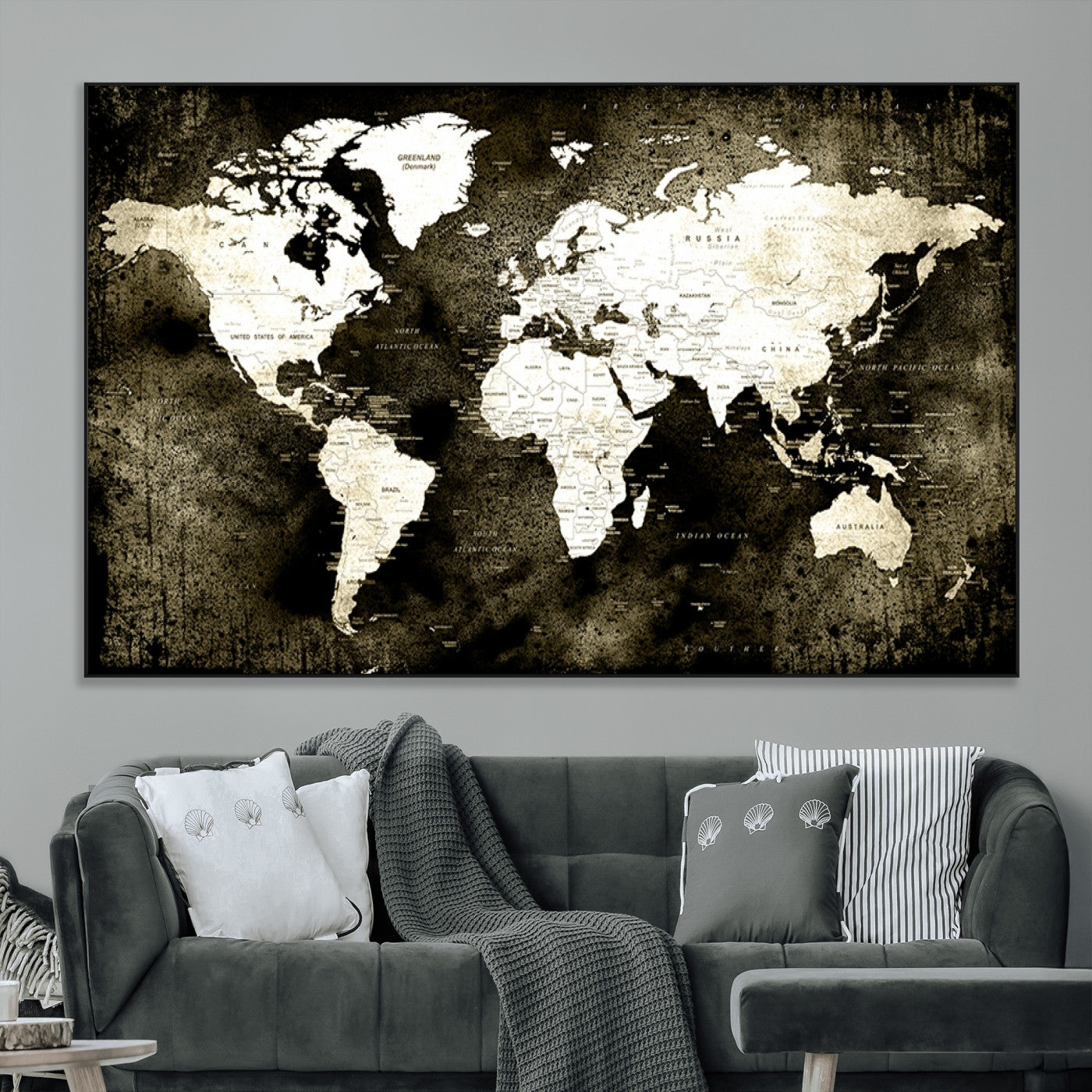 66737-MGV-CV-36X24-Vintage World Map Canvas Wall Art – Framed Push Pin Travel Map for Home and Office Decor, Rustic Wall Artwork for Travelers