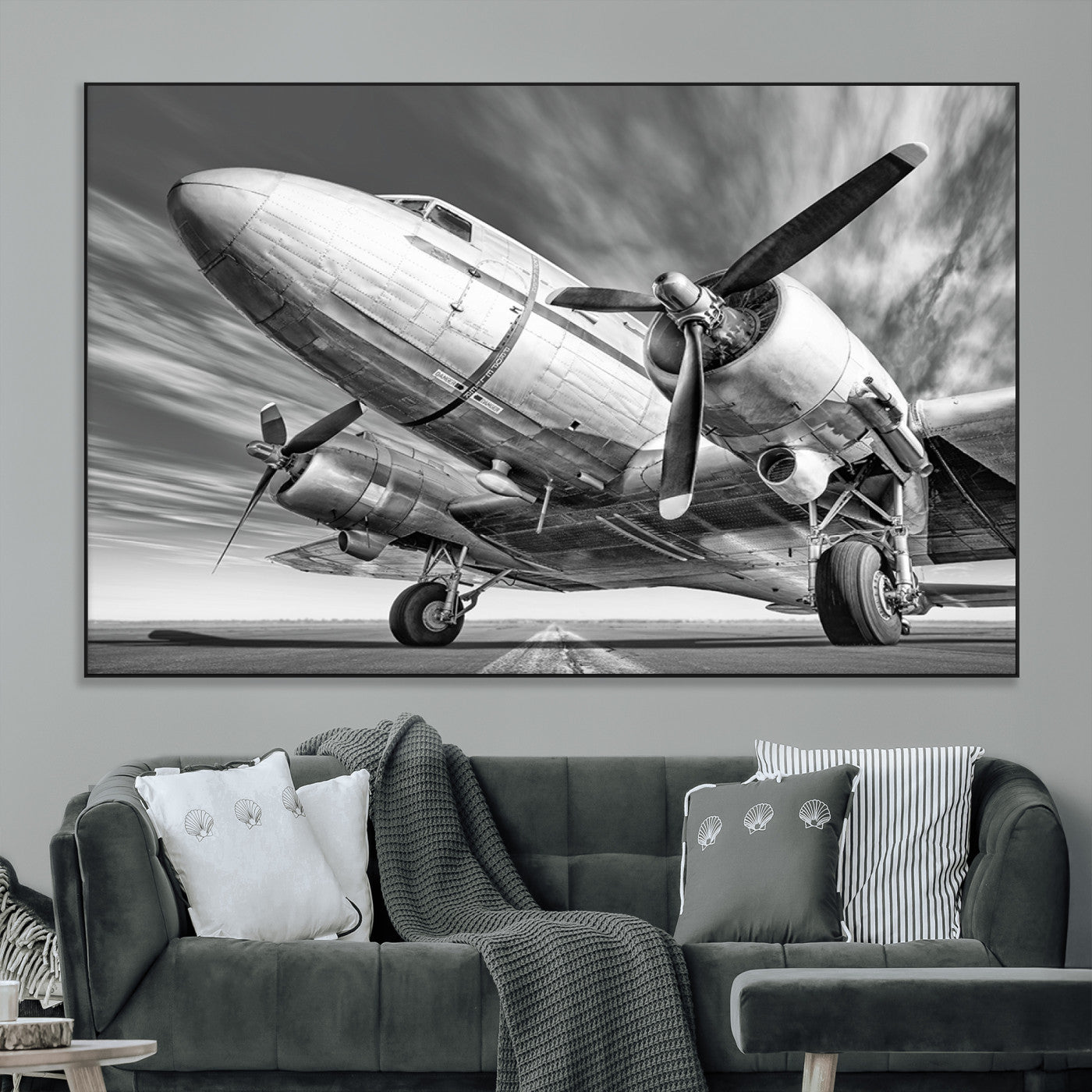 82744-MGV-CV-36X24-Vintage Airplane on Runway Canvas Print