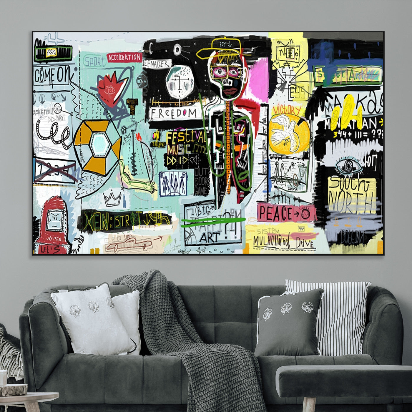 10504-MGV-CV-36X24-Graffiti Wall Art – Colorful Urban Street Canvas Print, Modern Expressionist Painting for Living Room, Studio or Office, Bold Art Decor