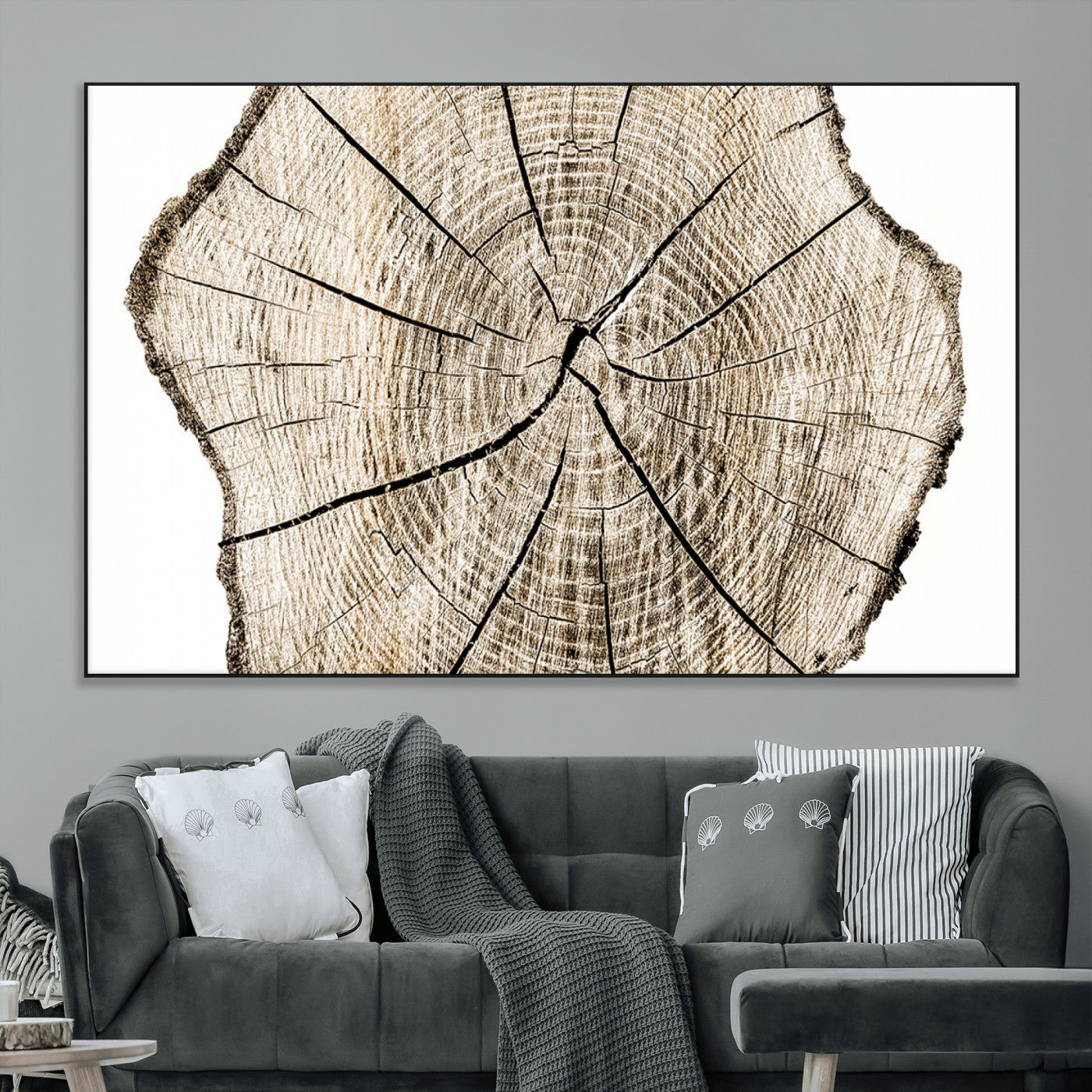 12450-MGV-CV-36X24-Abstract Wood Tree Ring Wall Art - Ready to Hang Minimalist Wooden Design for Rustic & Contemporary
