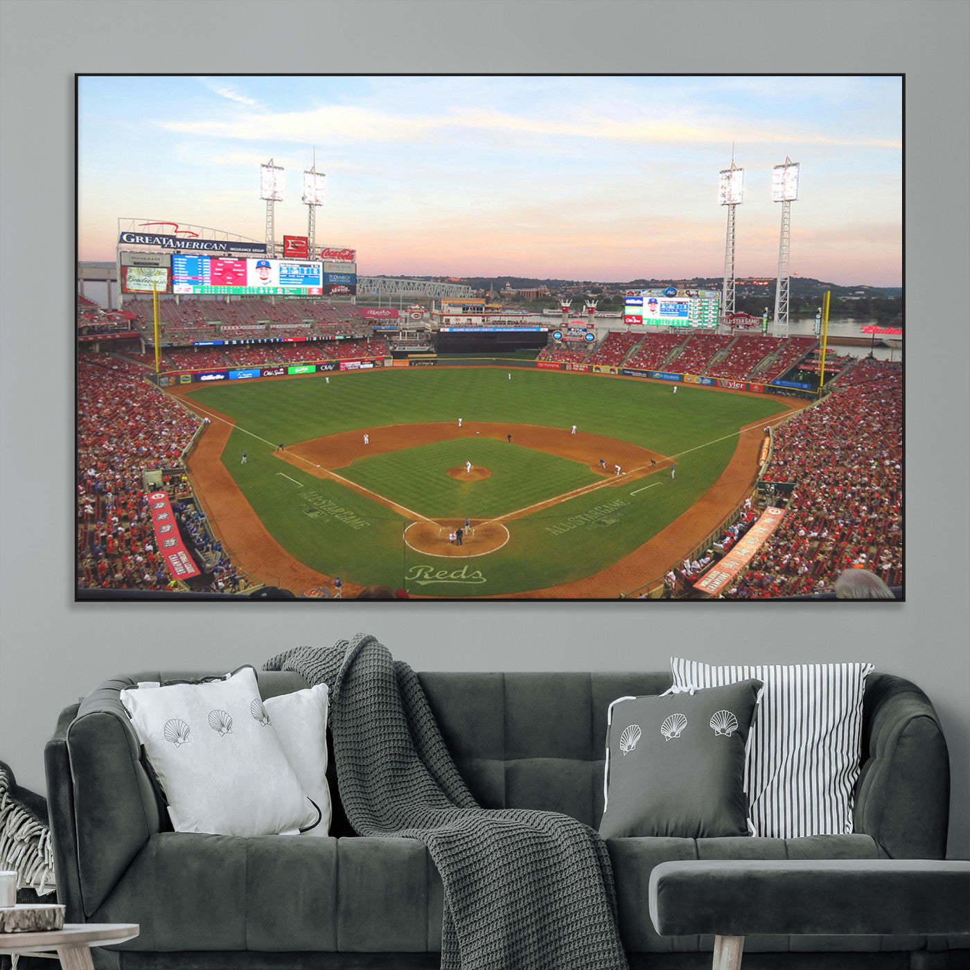 -Cincinnati Reds Baseball Print Canvas- Cincinnati Great American Ball Park Stadium Wall Art Canvas