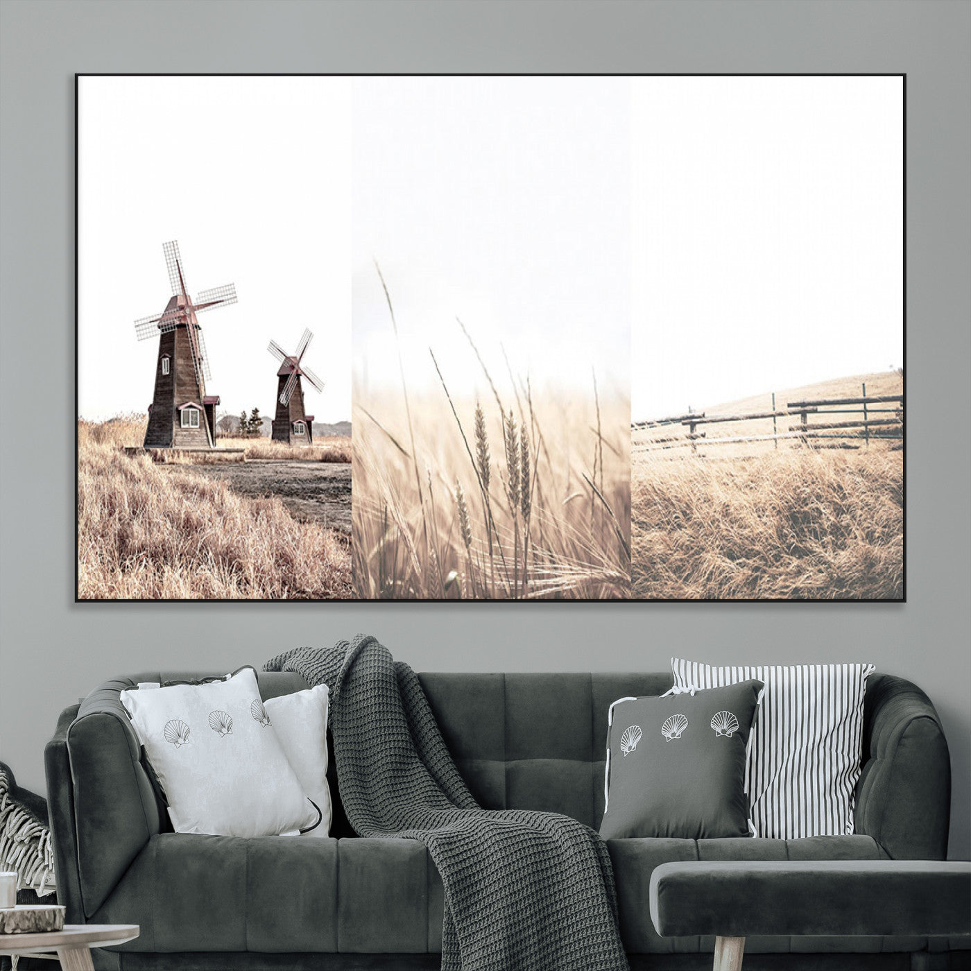 56649-MGV-CV-36X24-Farm Prints Set, Set of 3 Farmhouse Wall Art, Country House Decor, Barn Print, Wheat Print,
