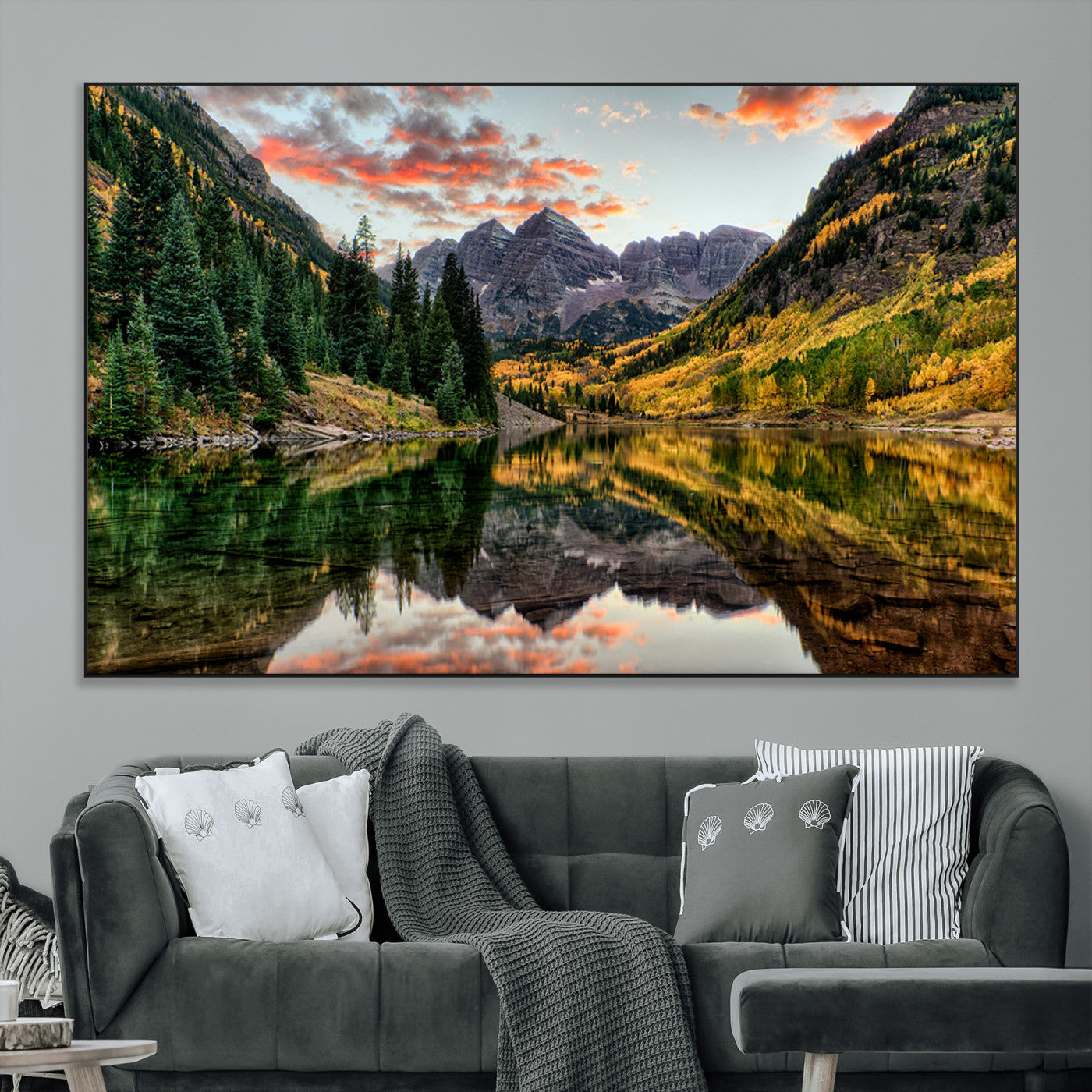 14376-MGV-CV-36X24-Maroon Bells Wall Art - Scenic Canvas Print of Maroon Bells in Autumn for Elegant Home or Office