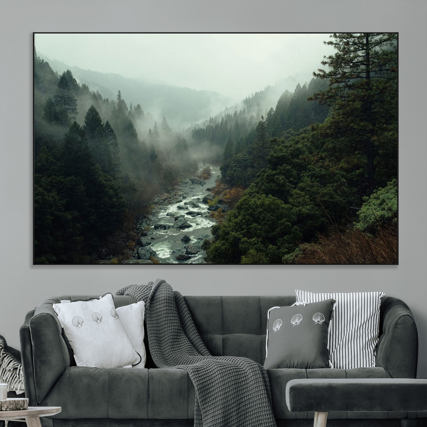 95112-MGV-CV-36X24-Misty Forest Wall Art | Ready to Hang and Framed | Tranquil Nature Landscape for Living Room or