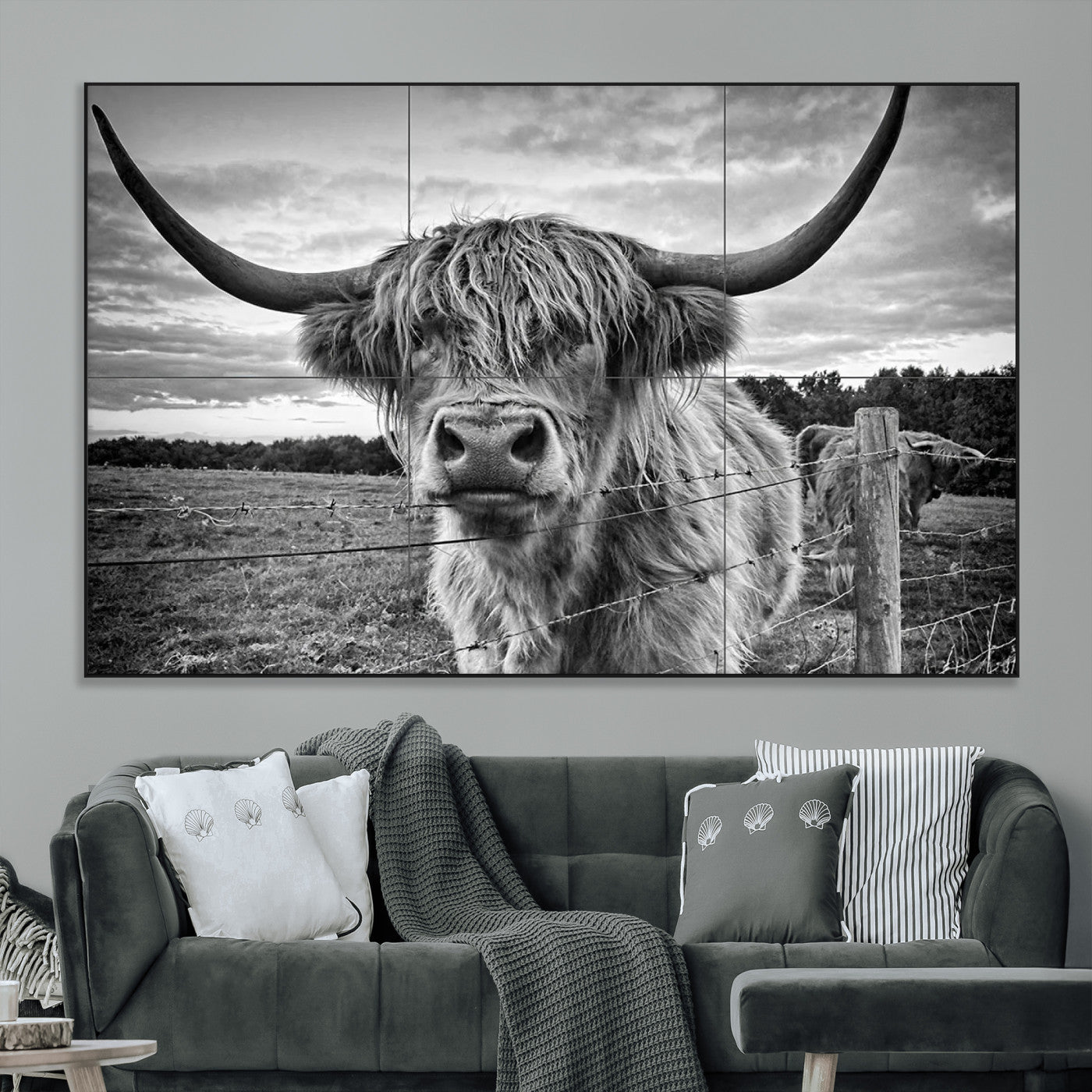 71937-MGV-CV-36X24-Scottish Highland Cow Canvas Wall Art Farmhouse Decor, Framed Scottish Highland Cow Print