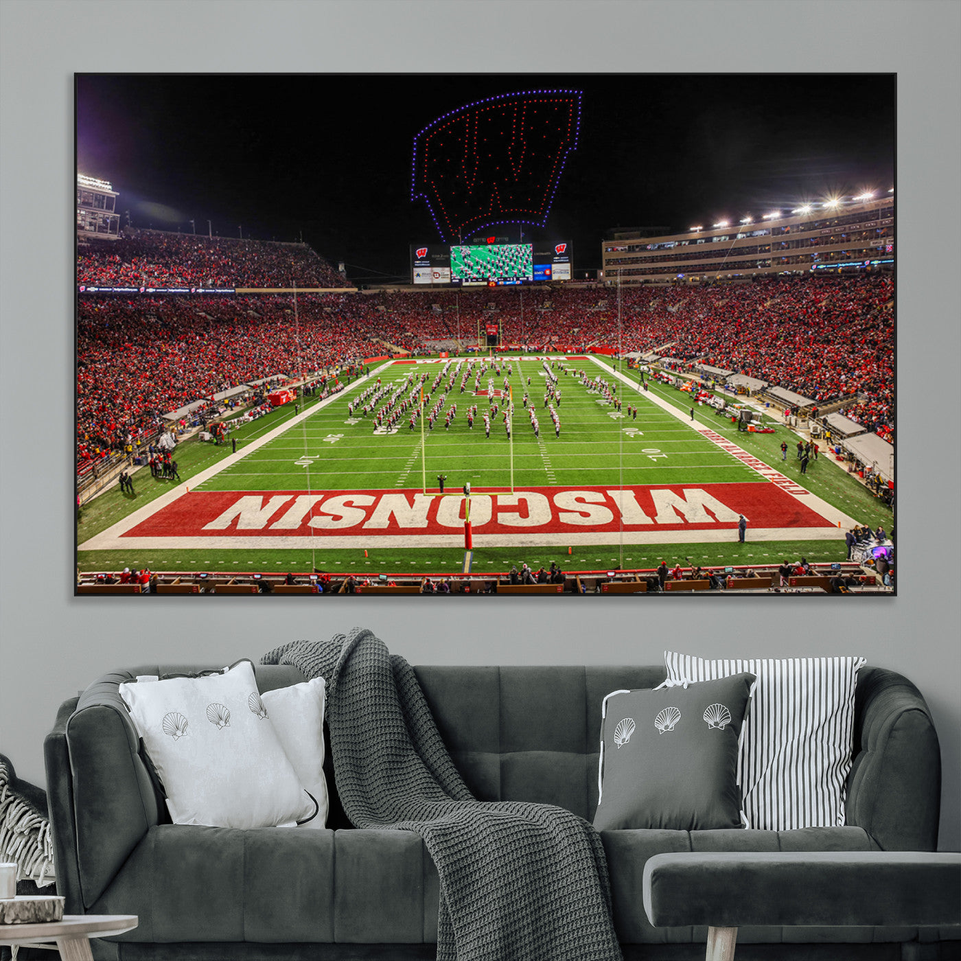 34125-MGV-CV-36X24-Wisconsin Badgers Football Team Print Canvas- Madison Camp Randall Stadium Wall Art Canvas Print