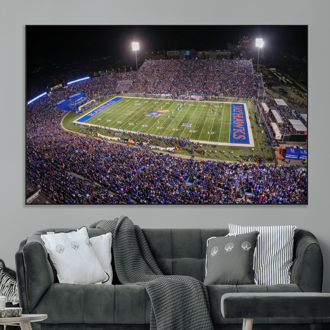 69760-MGV-CV-36X24-University of Kansas Jayhawks Football Team Print - Lawrence Kansas Memorial Stadium Wall Art Canvas
