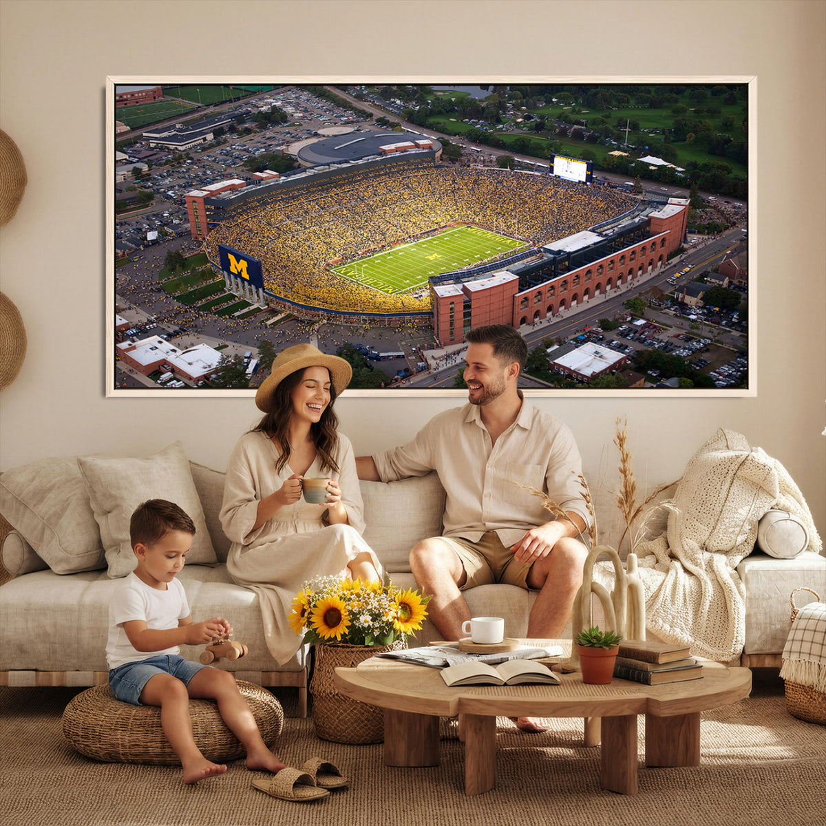 95248-PAN-FL-20X10 - University of Michigan Wolverines Football Team Print - Ann Arbor Michigan Stadium Wall Art Canvas