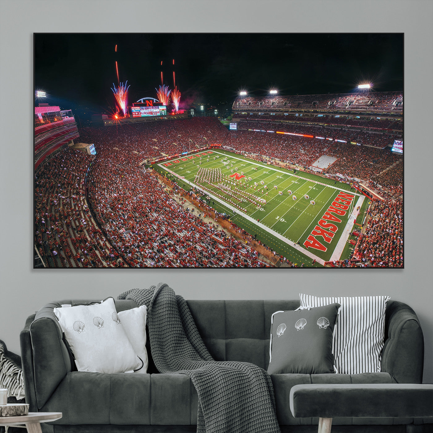 51773-MGV-CV-36X24-University of Nebraska Cornhuskers Football Team Print - Lincoln Memorial Stadium Wall Art Canvas