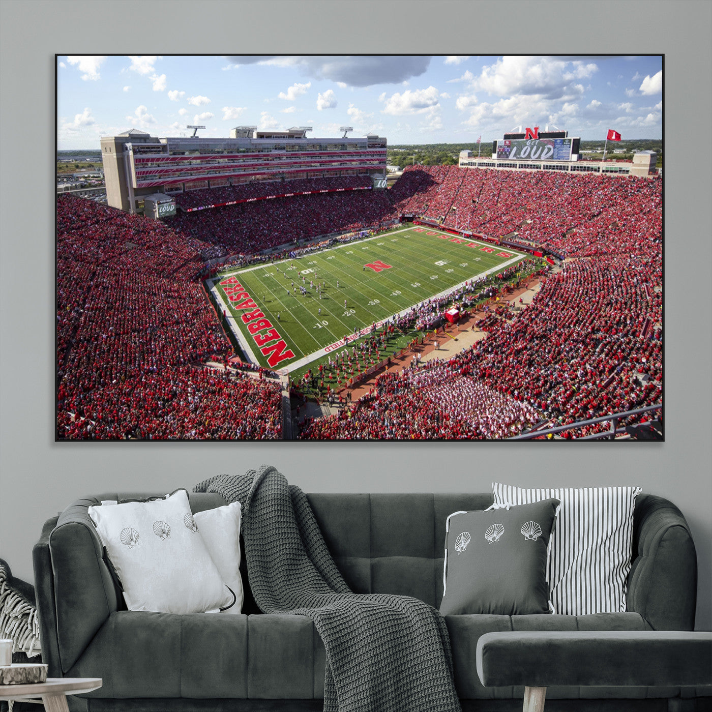 84975-MGV-CV-36X24-University of Nebraska Cornhuskers Football Team Print - Lincoln Memorial Stadium Wall Art Canvas