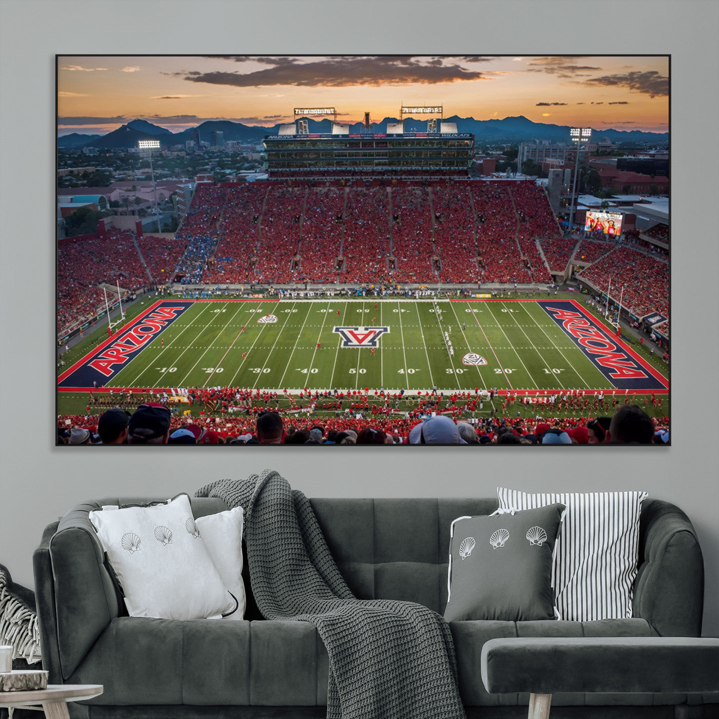 99722-MGV-CV-36X24-Framed Arizona Wildcats Football Team Print - Tucson Arizona Stadium Wall Art Canvas Print