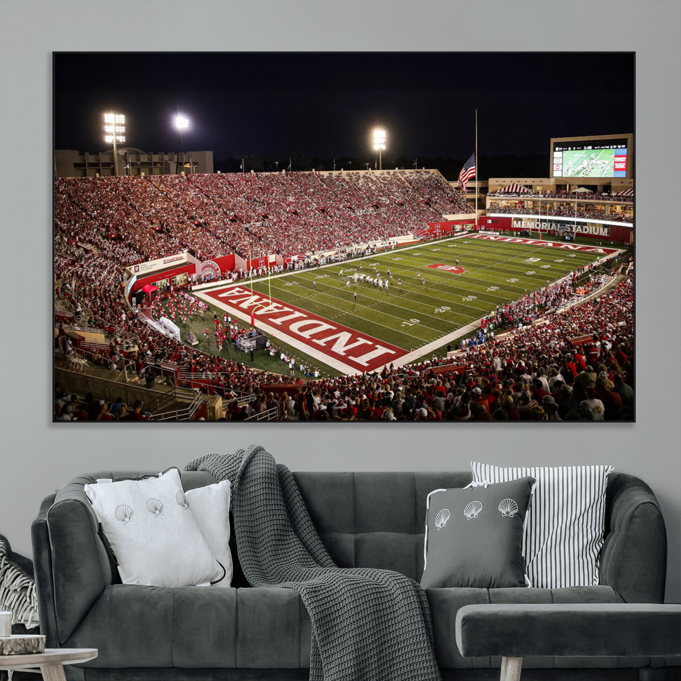 82748-MGV-CV-36X24-Indiana University Hoosiers Football Team Print Canvas - Bloomington Memorial Stadium Wall Art
