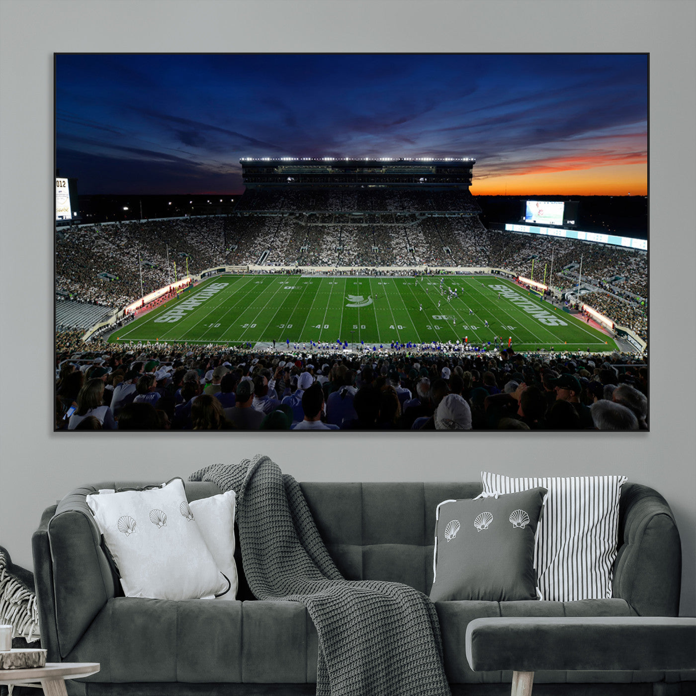 49074-MGV-CV-36X24-Michigan State Spartans Football Team Print - East Lansing Spartan Stadium Canvas Print
