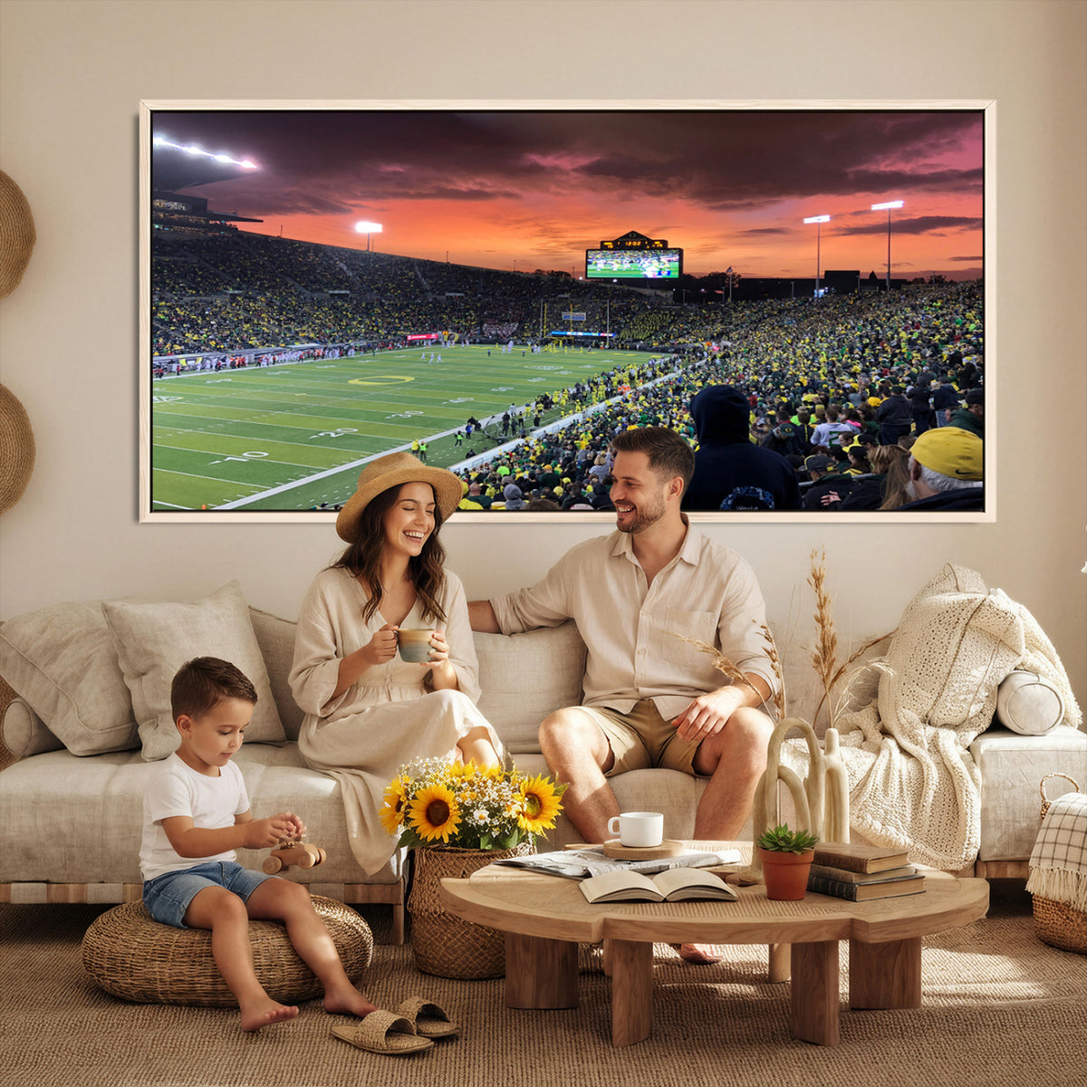 75065-PAN-FL-20X10 - Eugene Autzen Stadium Canvas Wall Art Print – Sunset Over Iconic Football Field Wall Decor for Home