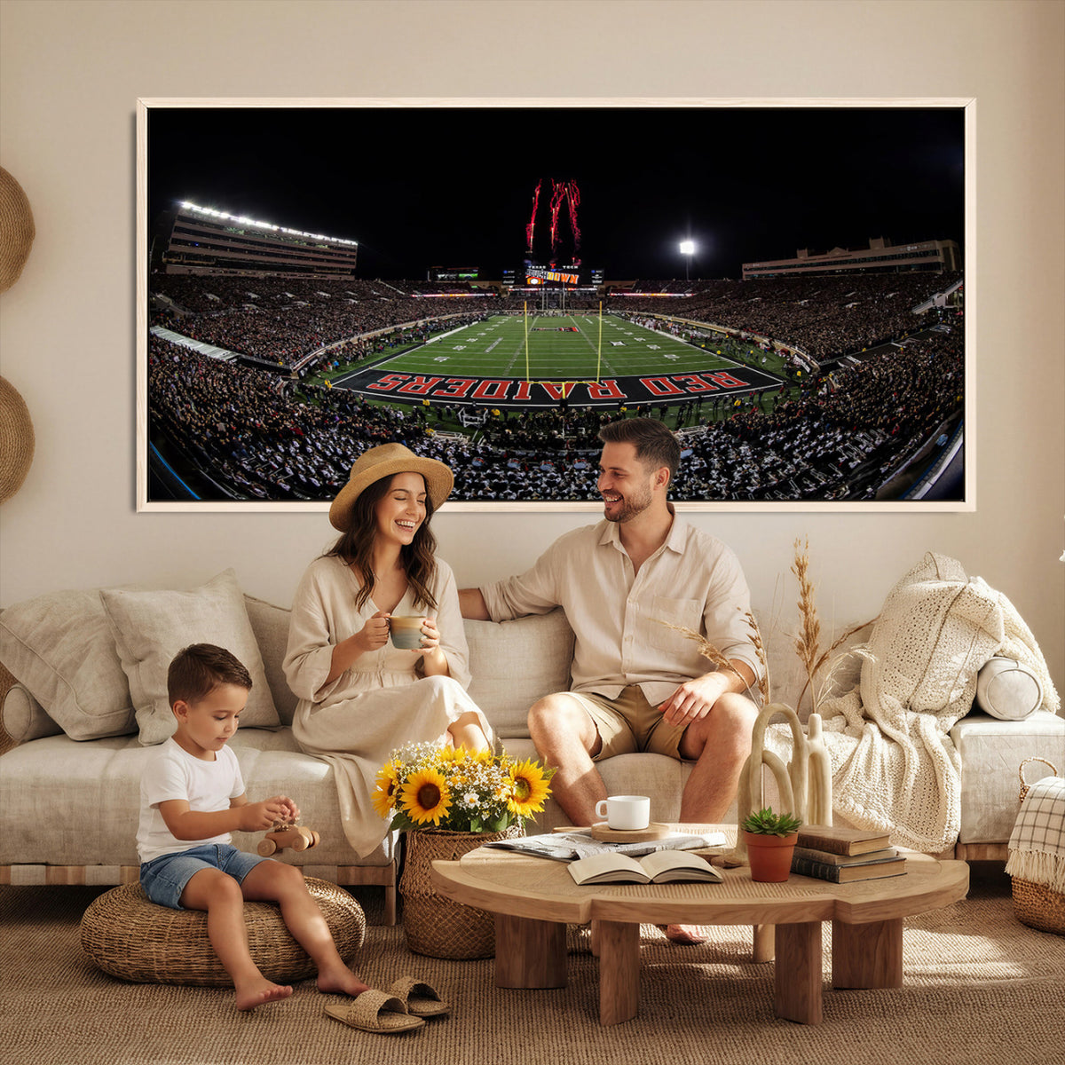 83122-PAN-FL-20X10 - Framed Texas Tech Red Raiders Stadium Canvas, Texas Tech Red Raiders Football Team Print - Lubbock