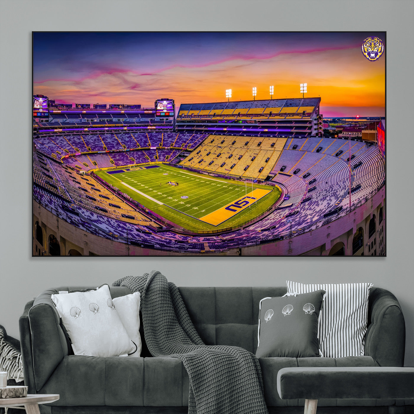 93538-MGV-CV-36X24-The Louisiana State University Tigers Football Team Print - Baton Rouge Tiger Stadium Wall Art