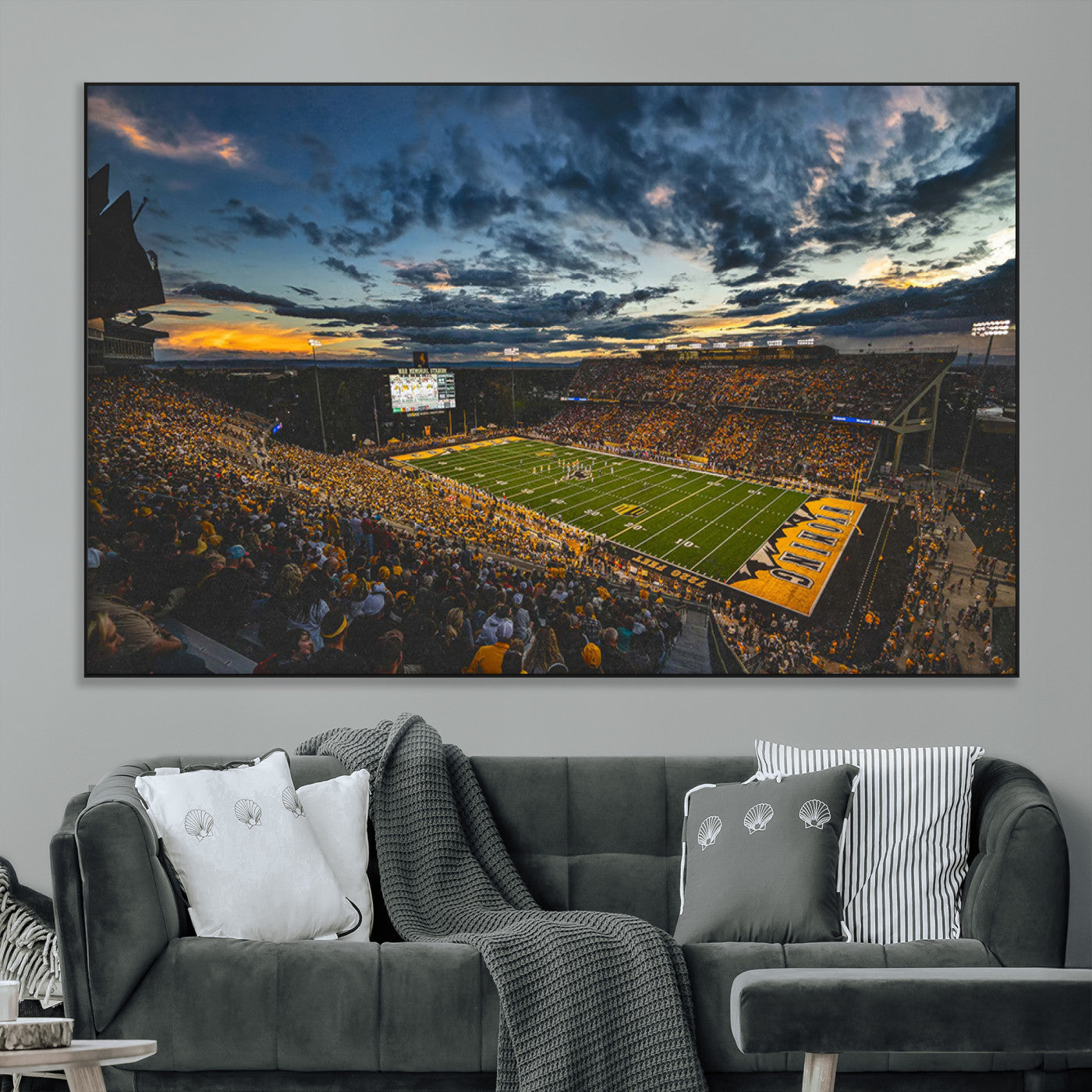 41879-MGV-CV-36X24-University of Wyoming Cowboys Football Team Print - Laramie War Memorial Stadium Wall Art Canvas